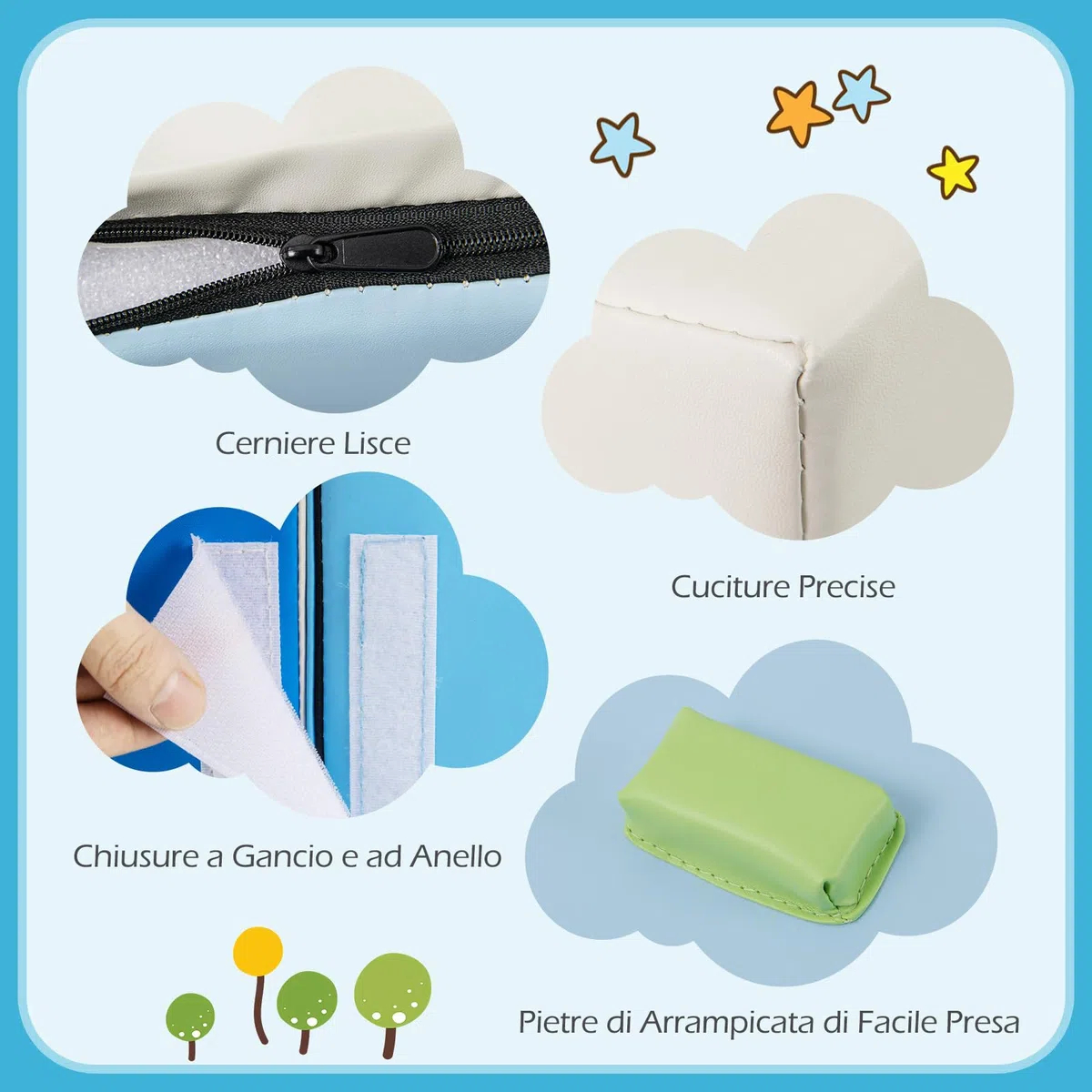 COSTWAY Set di 6 Blocchi di Schiuma per Arrampicata per Bambini 12+ Mesi Blu