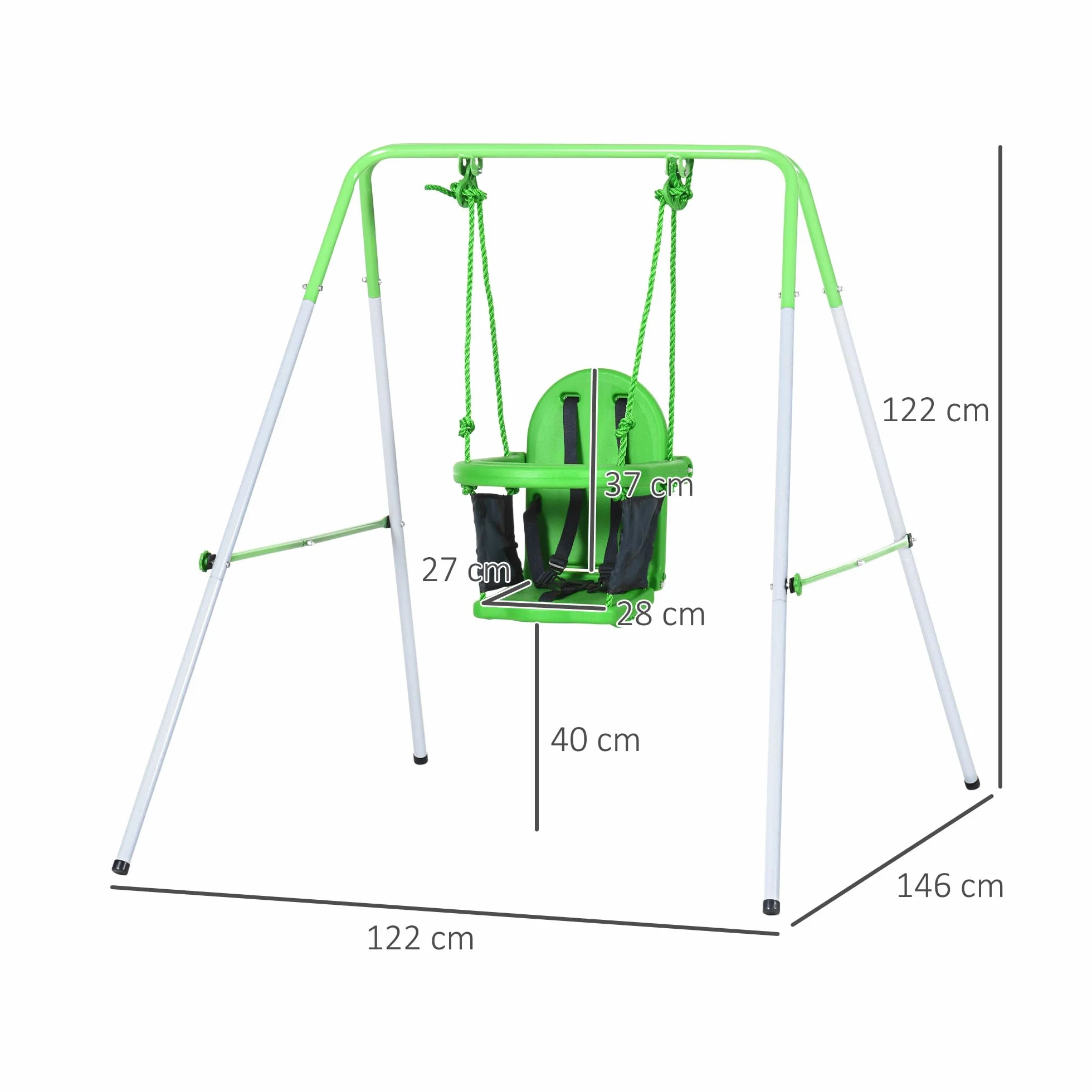 Outsunny Altalena per Bambini 6-36 Mesi da Giardino e Salotto in Acciaio e PE con Seggiolino e Bretelle di Sicurezza, 122x146x122 cm, Verde