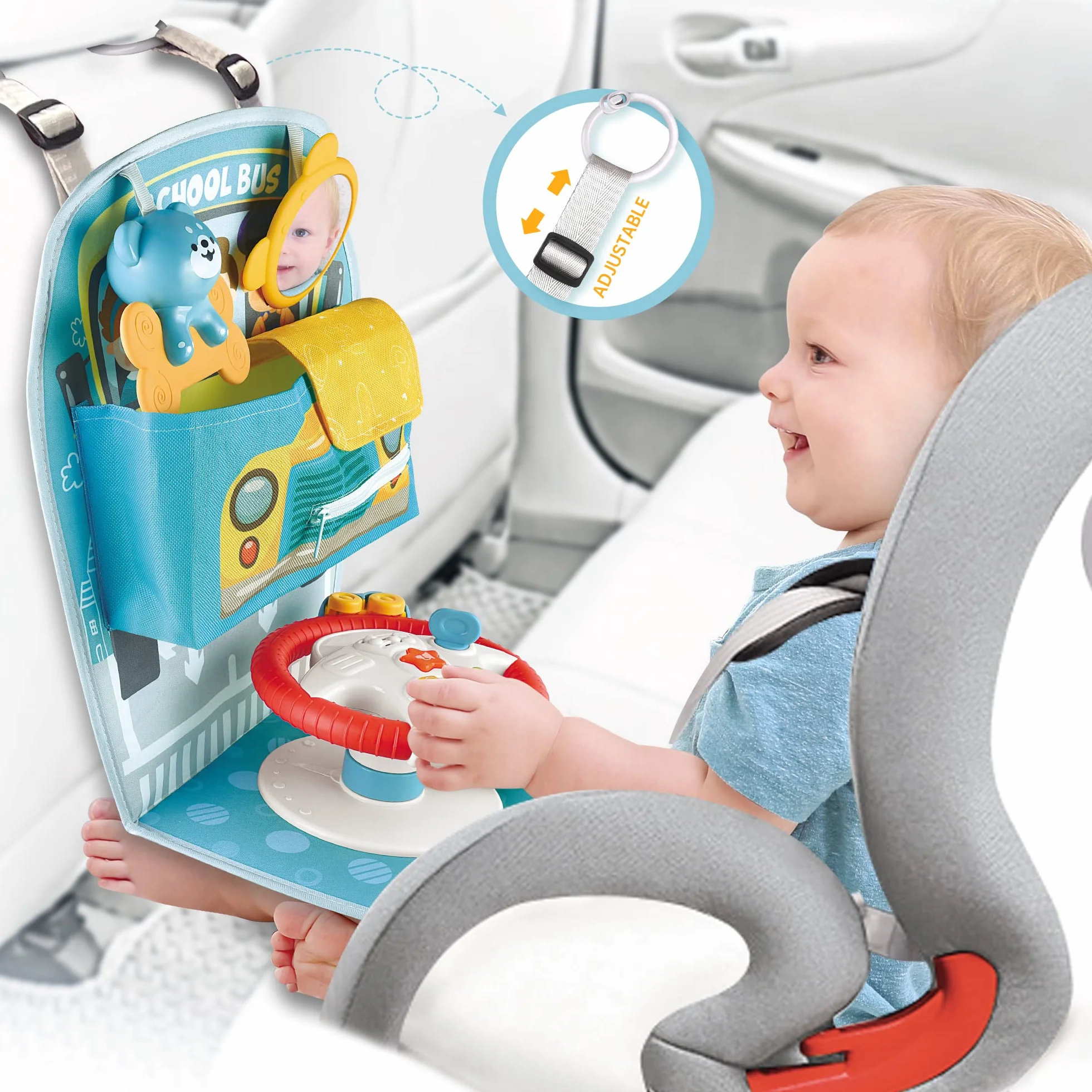 caterbee Giocattoli per Auto per Bambini con Centro del Volante per Giocare e calciare (Volante), 6-36 Mesi