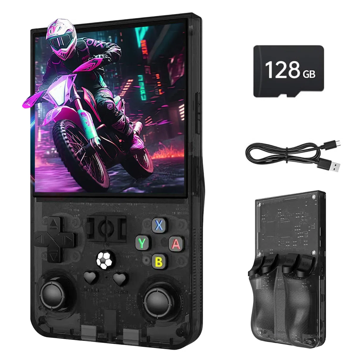 Console di gioco portatile retrò R36MAX, console di gioco retrò con schermo IPS da 4,0", oltre 30 emulatori tradizionali, oltre 22.000 giochi classici, scheda SD 128 GB, batteria da 4000 mAh - Nero