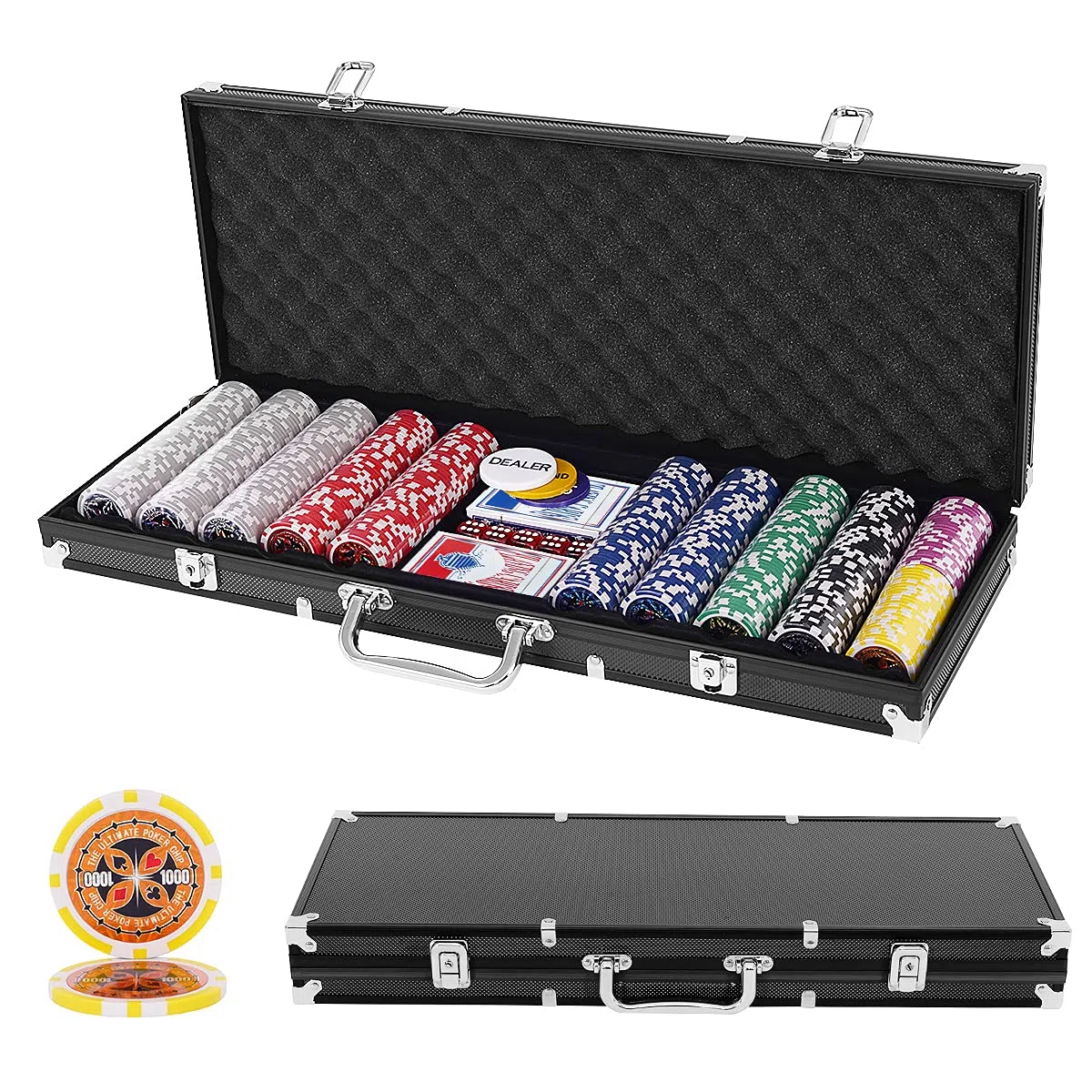 GYMAX Set da Poker Professionale con 500 Fiches e Valigetta in Alluminio 56x21x6,5 cm Nero