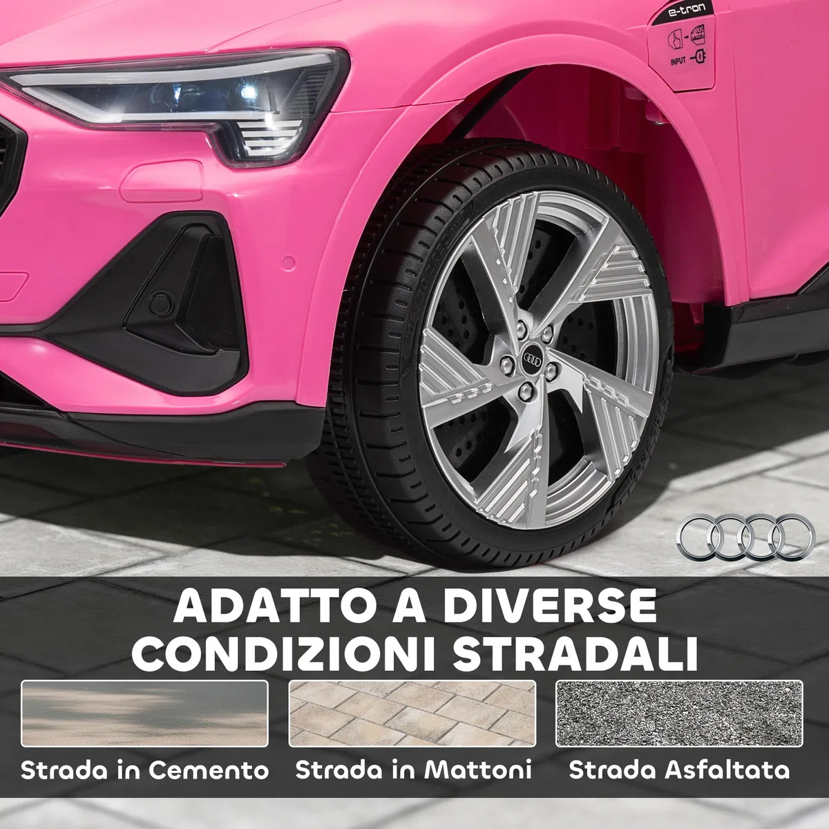 HOMCOM Macchina Elettrica per Bambini 12V Audi E-tron Doppio Motore Telecomando Batteria Ricaricabile Velocità 3-5km/h Luci LED Musica Rosa