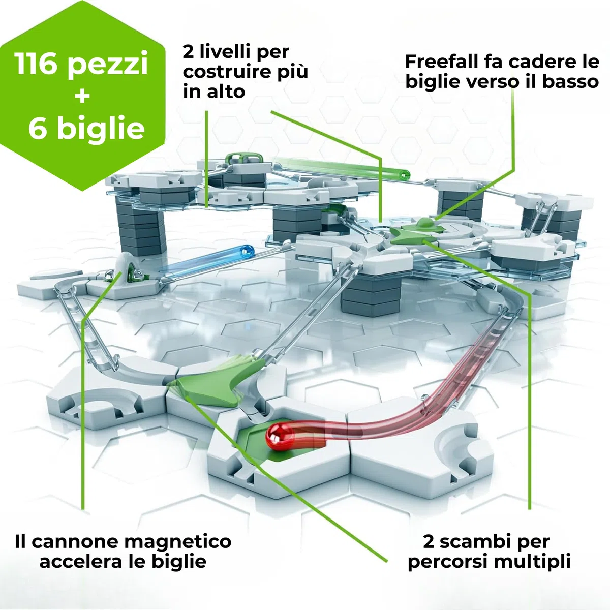 Ravensburger - GraviTrax Starter-Set, Pista biglie 116 pezzi, Rompicapo bambini e adulti, Giochi bambini 8 anni e più, Gioco Interattivo ed Educativo STEM, Compatibile con tutti i produtti GraviTrax