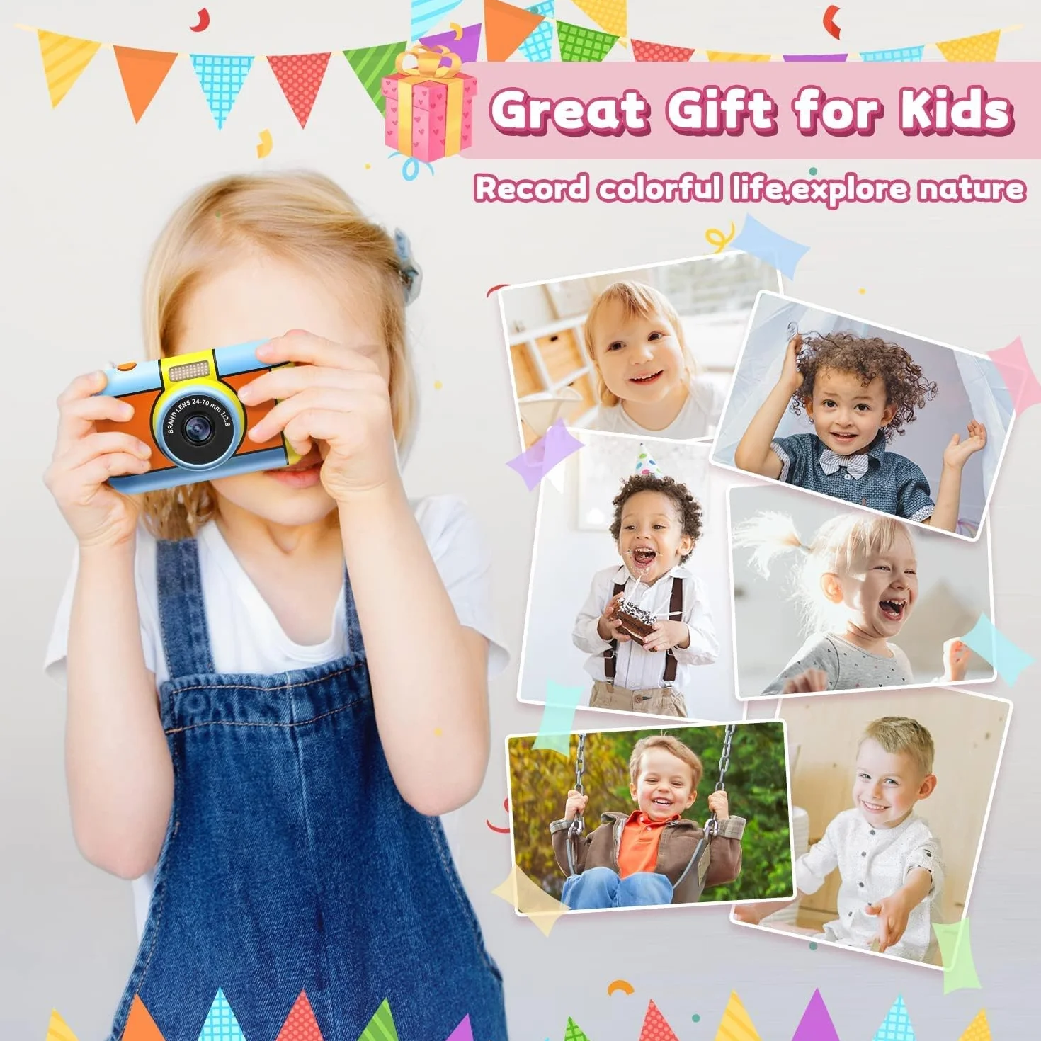 ToyZoom Macchina Fotografica per Bambini 24MP Fotocamera Digitale 1080P HD Videocamera Obiettivo Doppio Selfie Fotocamera con 32GB Scheda SD, 2.4 Pollici, Regalo di Compleanno