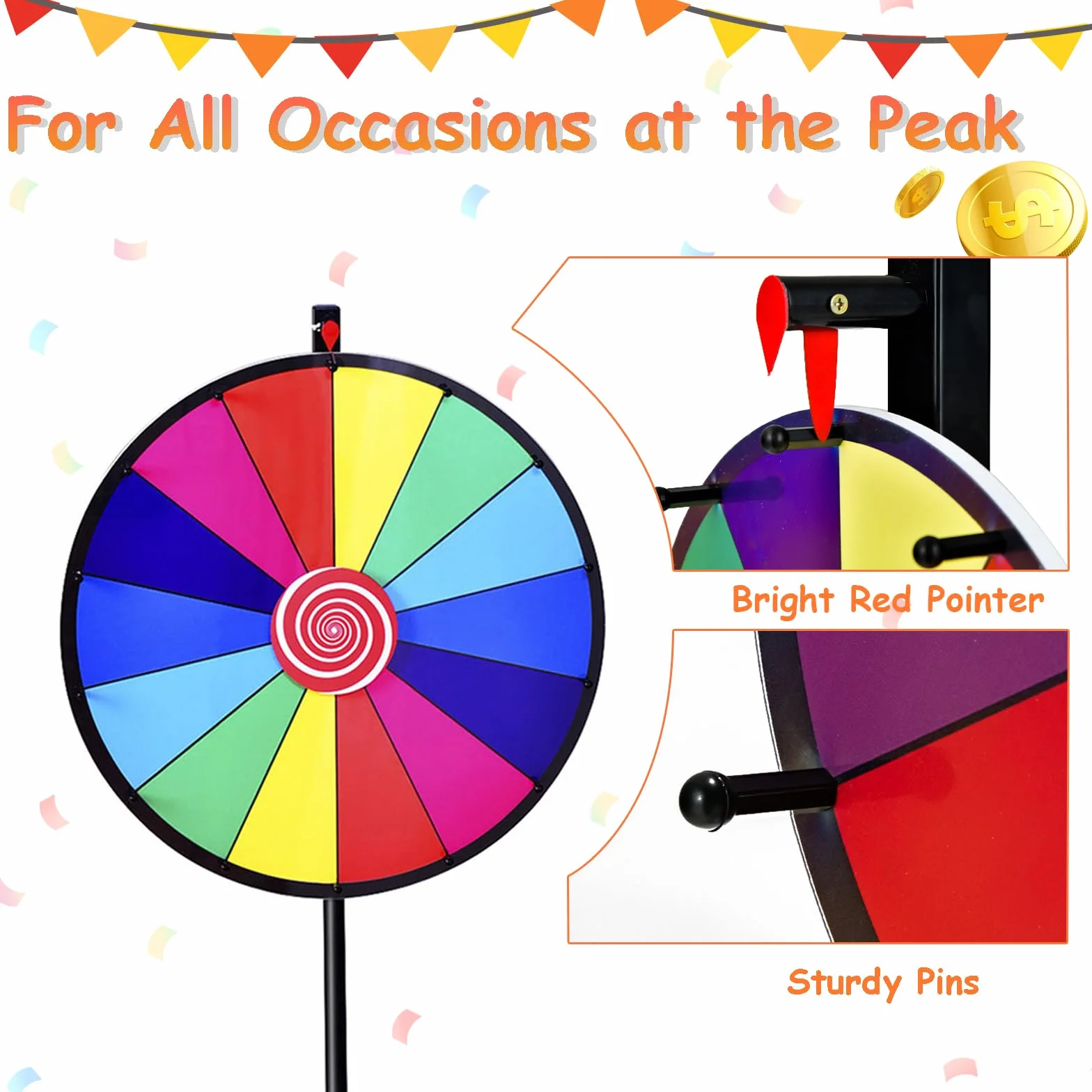 SOARS Ruota della Fortuna 24'', 14 Shot, da Terra con Altezza Regolabile, con Pennarello e Cancellino Riutilizzabile, Base Stabile a Treppiede, per Feste, Carnevale e Ferie (Ø60 cm, 111-157cm)
