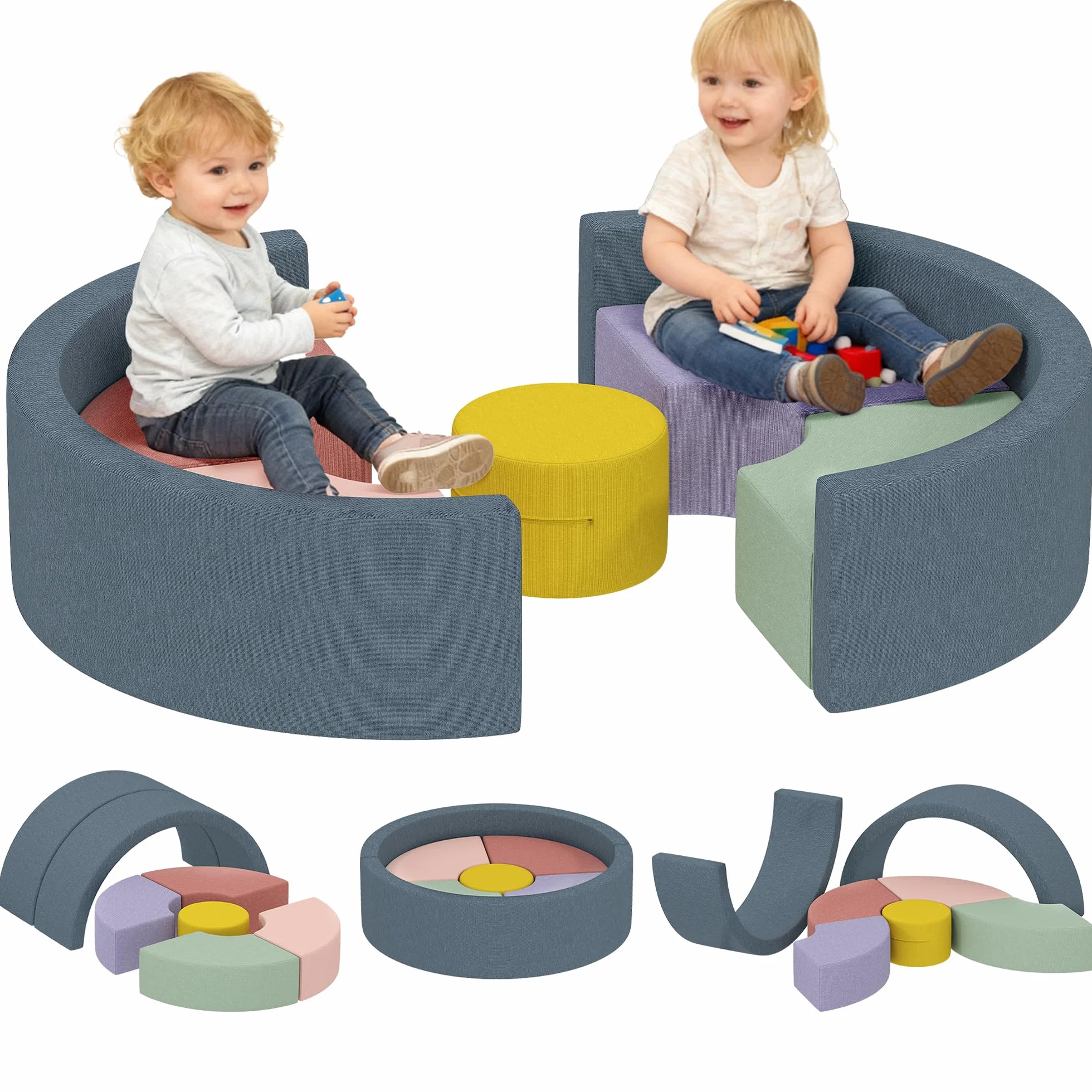 AIYAPLAY 7 pz Motricità Baby in Muschio, modulo motorio bambino con custodia lavabile, giocattoli educativi per strisciare arrampicata per bambini in età prescolare, multicolore