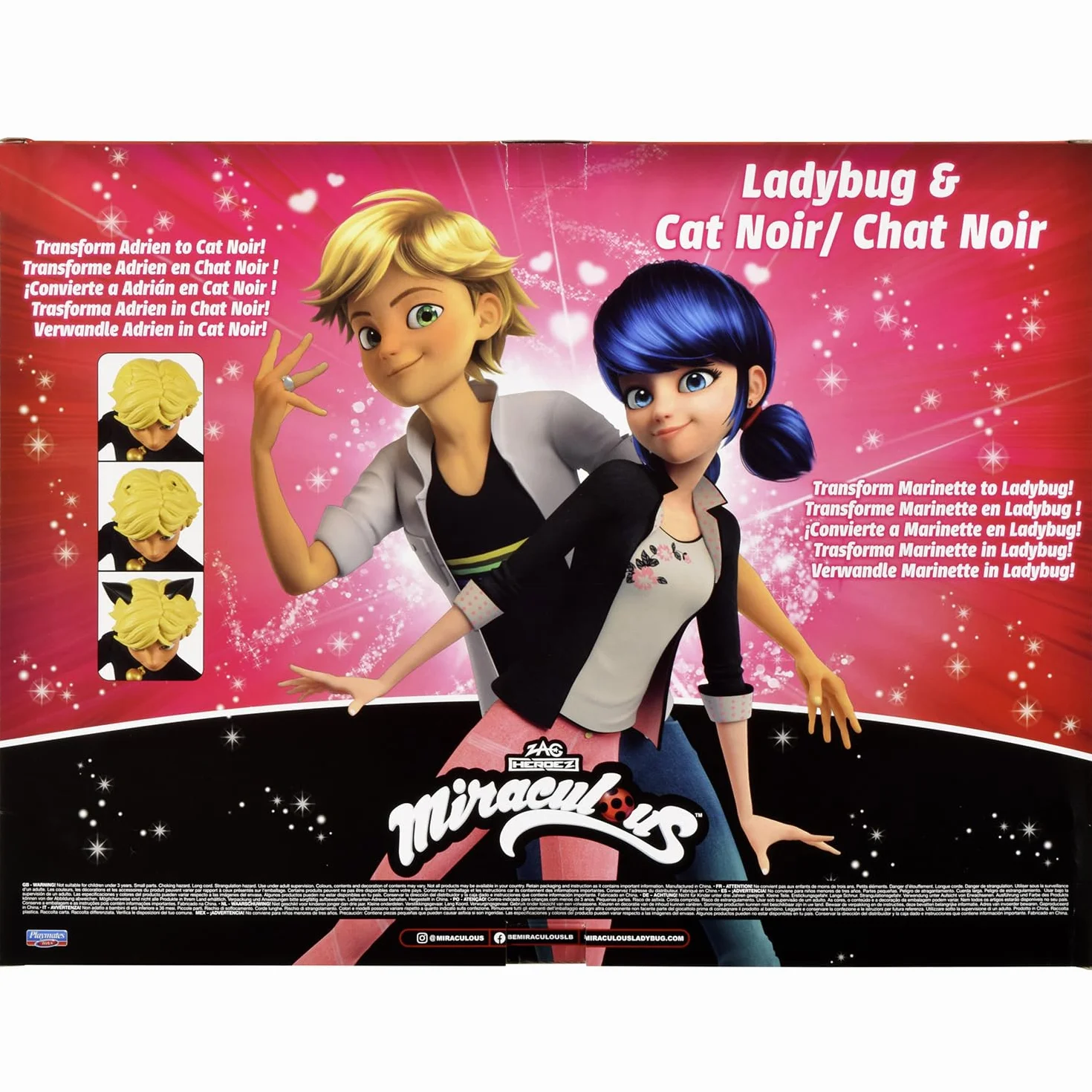 BANDAI – Miraculous – Confezione 2 bambole Marinette e Adrien con 2 abiti (Ladybug e Chat Noir) – Set regalo Miraculous 2 figure 26cm – Idea regalo per bambini – Giocattolo dai 4 anni in su – P50359