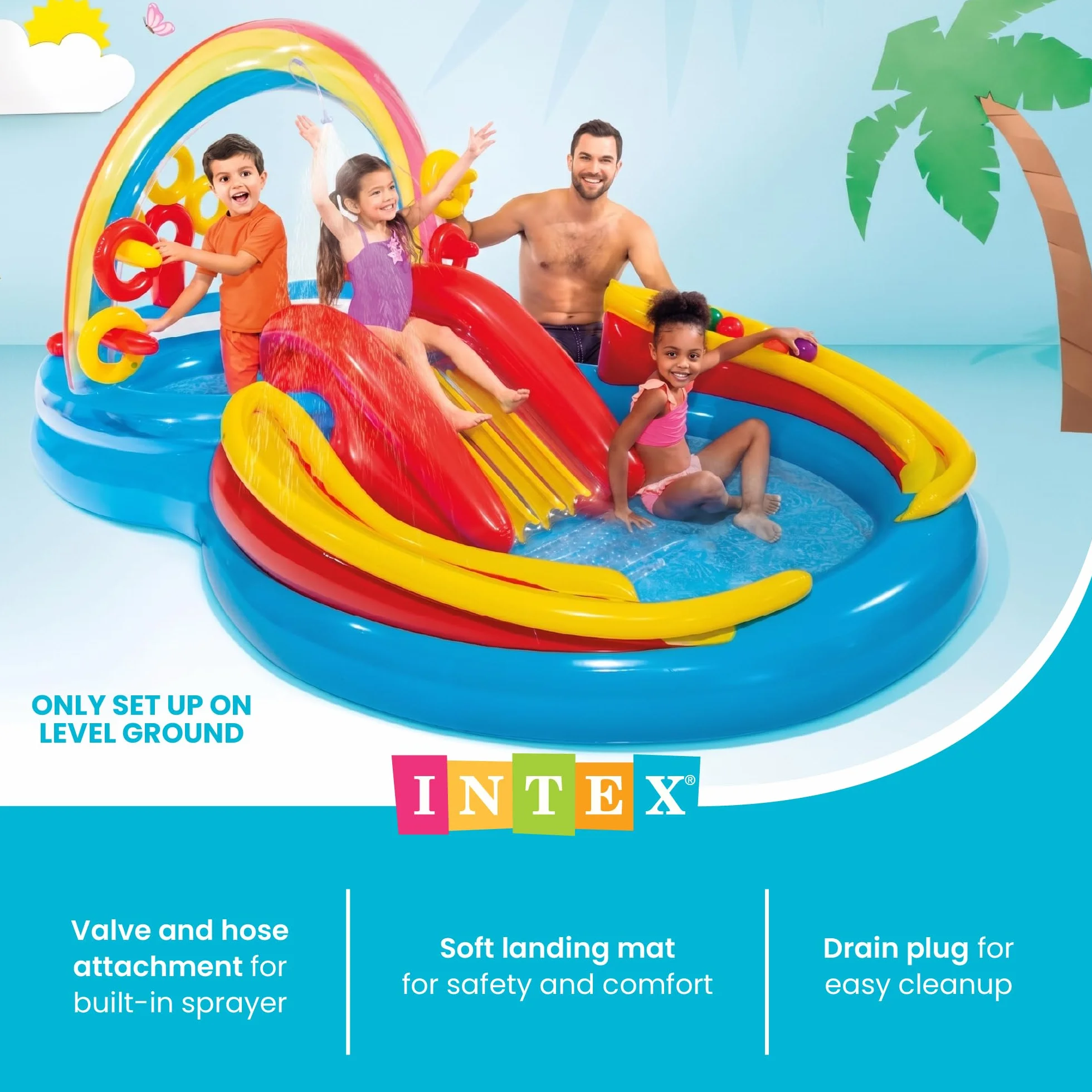 Intex 57453NP- Playground Arcobaleno, 297 x 193 x 135 cm, Blu/Rosso/Giallo