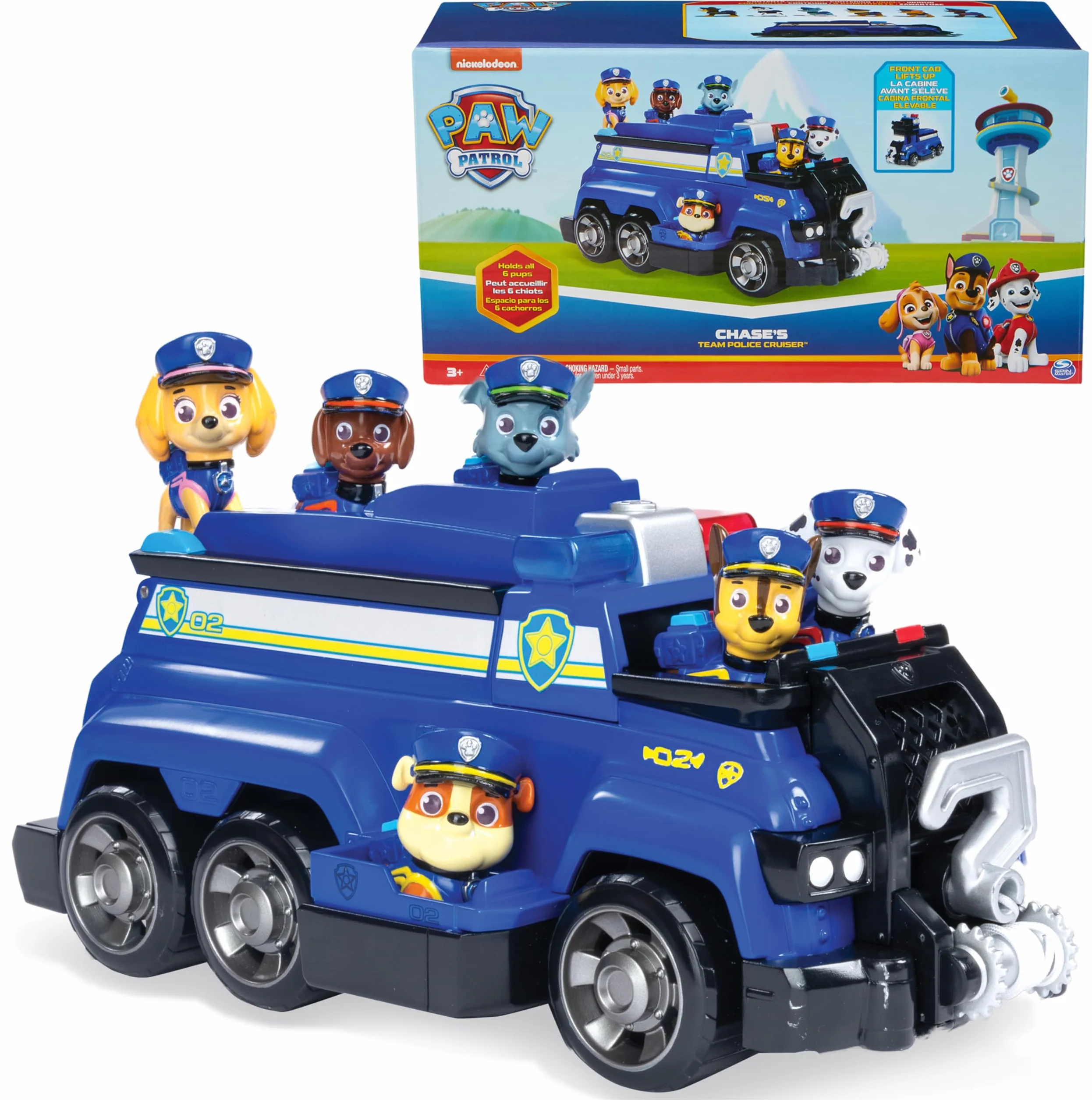 Paw Patrol Team Cruiser, Veicolo di Grosse Dimensioni con Action Figure Speciali di Chase, Marshall, Skye, Rubble, Rocky e Zuma, Giocattoli per Bambini e Bambine da 3 Anni in su
