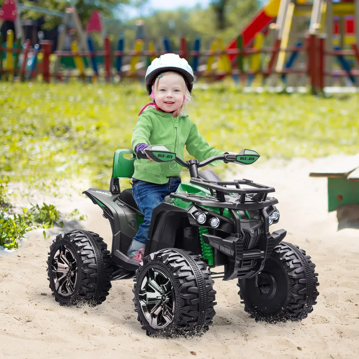 HOMCOM 12V Quad Elettrico per Bambini 3-8km/h Auto Elettrica Doppi Motori Ruote Larghe Batteria 10AH 100x65x73 cm Verde