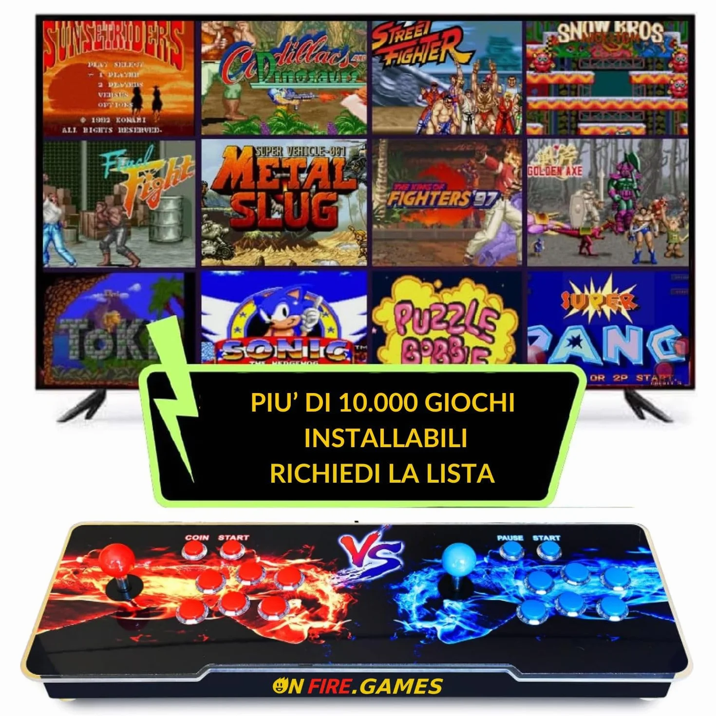 ONFIRE GAMES | PandoraBox E-SPORT | Console Arcade Standalone Con Più di 10000 Titoli Installabili Made in Italy | Tasti Personalizzabili e Controlli Arcade Classici (nero e rosso)