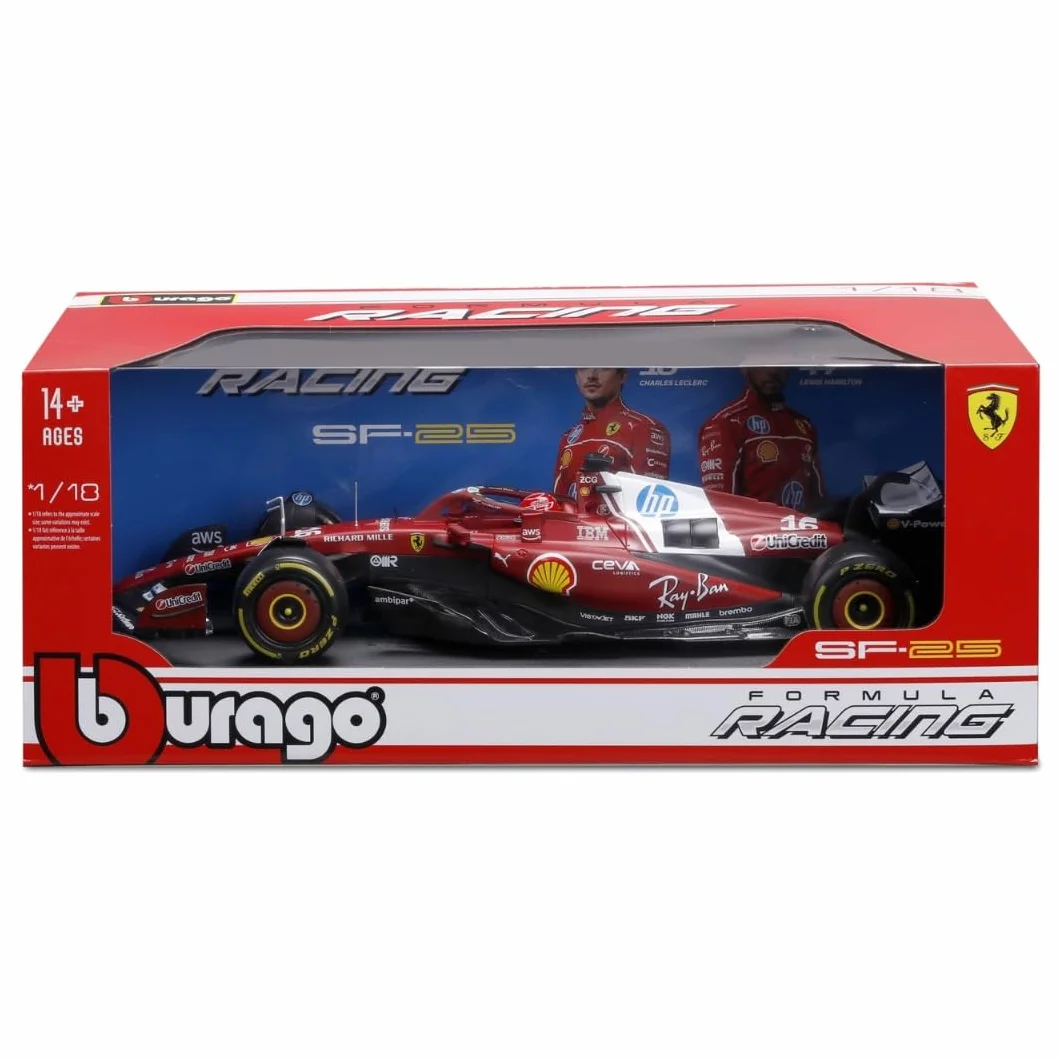 Bburago – Ferrari SF-25 F1 2025#16 Leclerc, Diecast Modellino Auto 1:18, replica autentica della Ferrari Formula 1 Bolid, licenza ufficiale, età consigliata 14+ anni