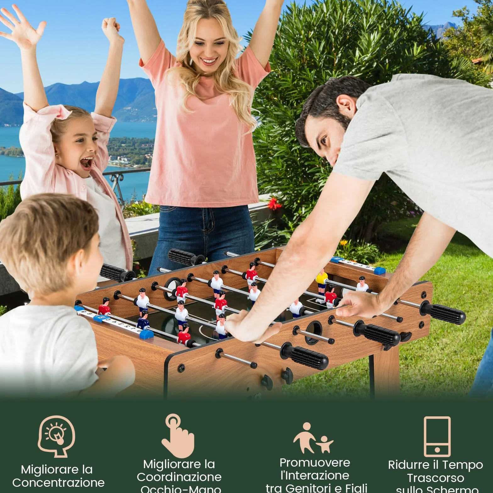 COSTWAY Calcio Balilla Professionale, Calcetto Balilla da Tavolo in Legno, Biliardino Pieghevole per Casa per 2-4 Bambini o Adulti, con 22 Giocatori 8 Aste 2 Palline e 2 Segnapunti