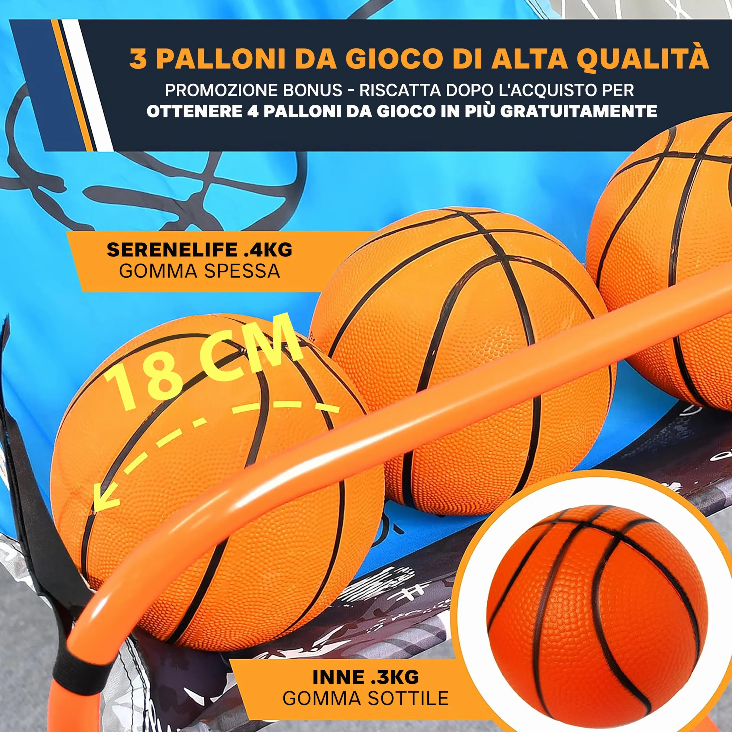 SereneLife Canestro Basket Esterno e Interno, Canestro da Basket Singolo Tiro con Opzione Audio, Grande Segnapunti LED, Blu