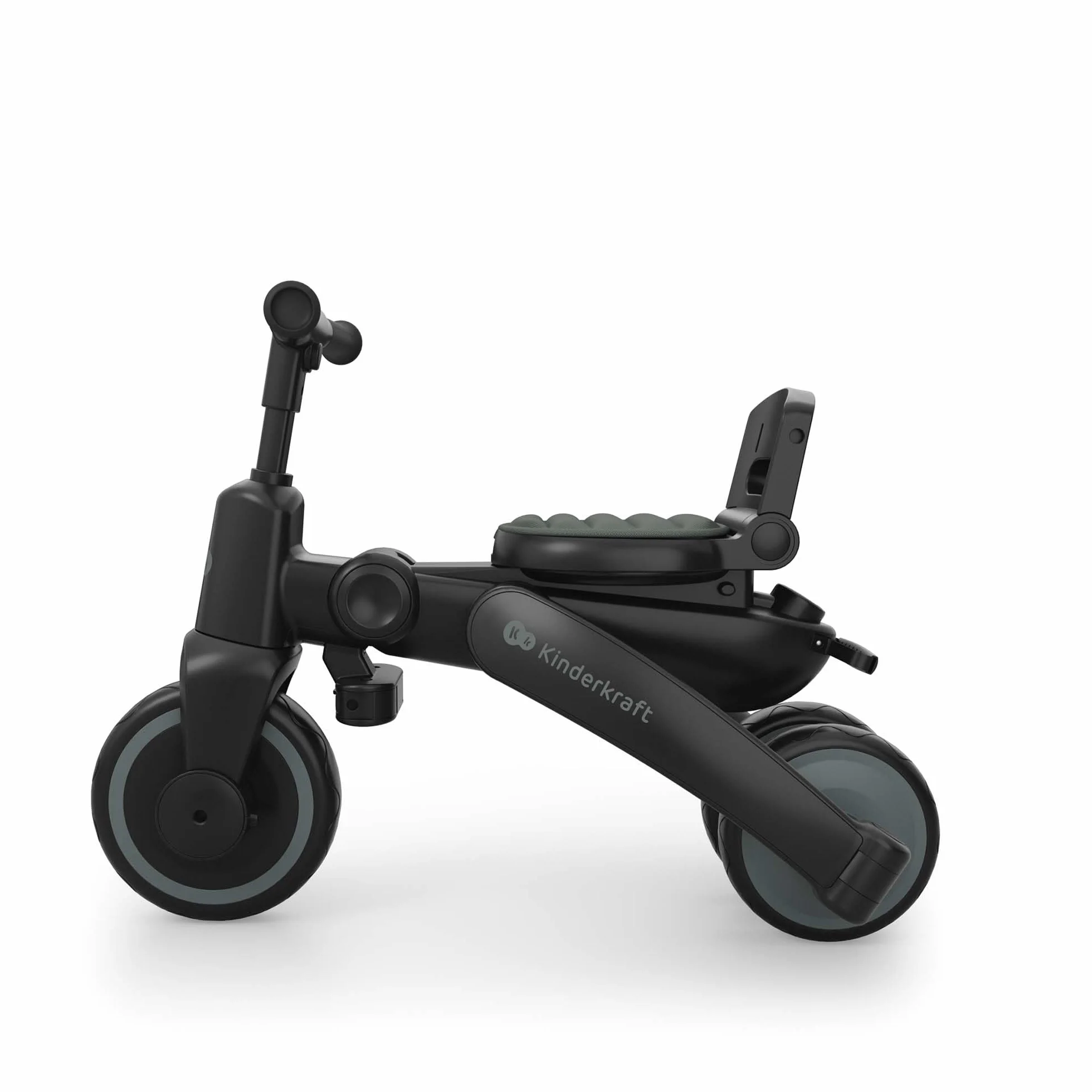 Kinderkraft JAZZ 3 triciclo pieghevole 9 mesi-25 kg, seduta 360°, semi-reclinabile fronte/retro, capotta UPF 50+ impermeabile, ruota libera, chiusura compatta, Verde