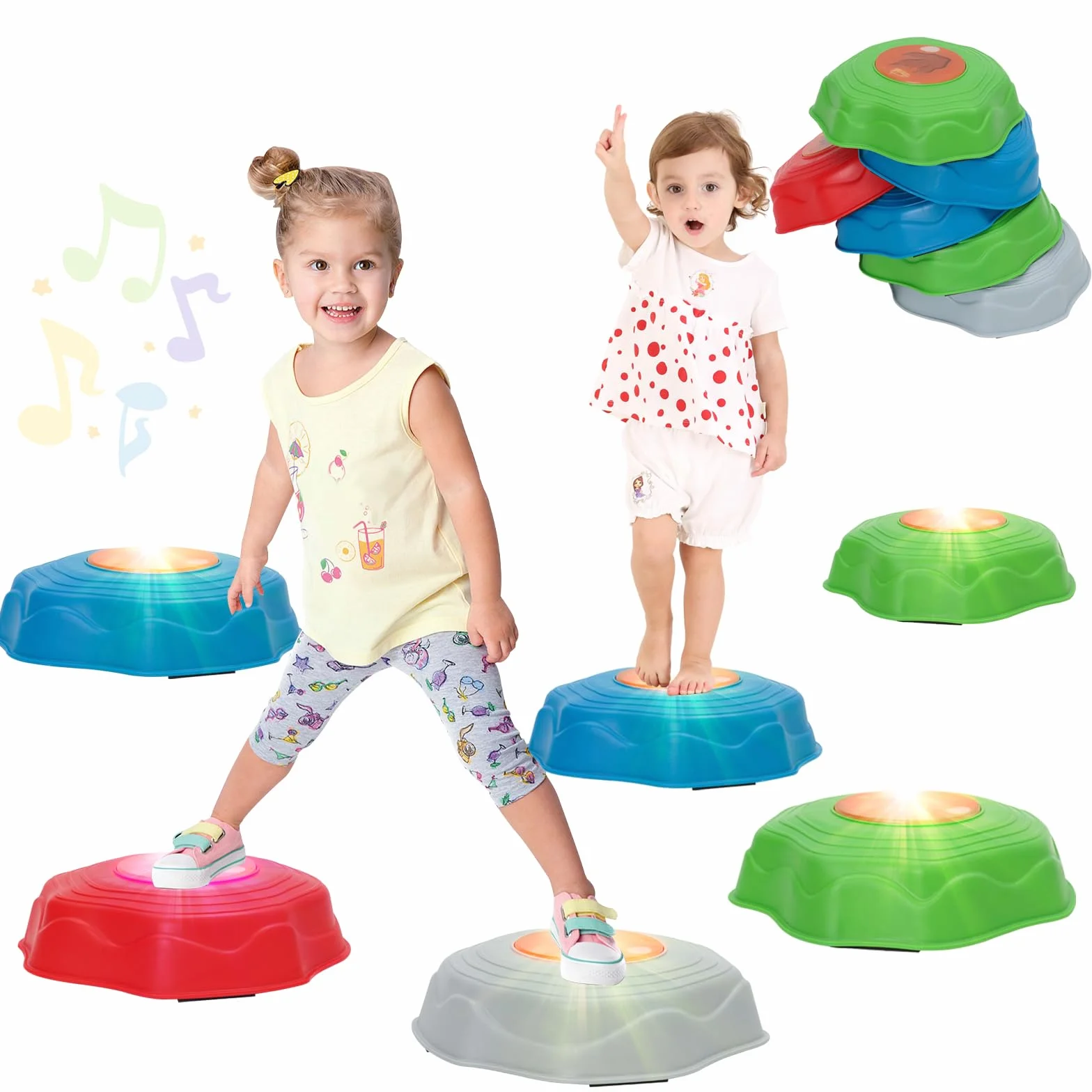 Pietre di Bilanciamento per Bambini con Luci e Musica, 6 Pezzi, Gioco da Giardino Impilabili Antiscivolo