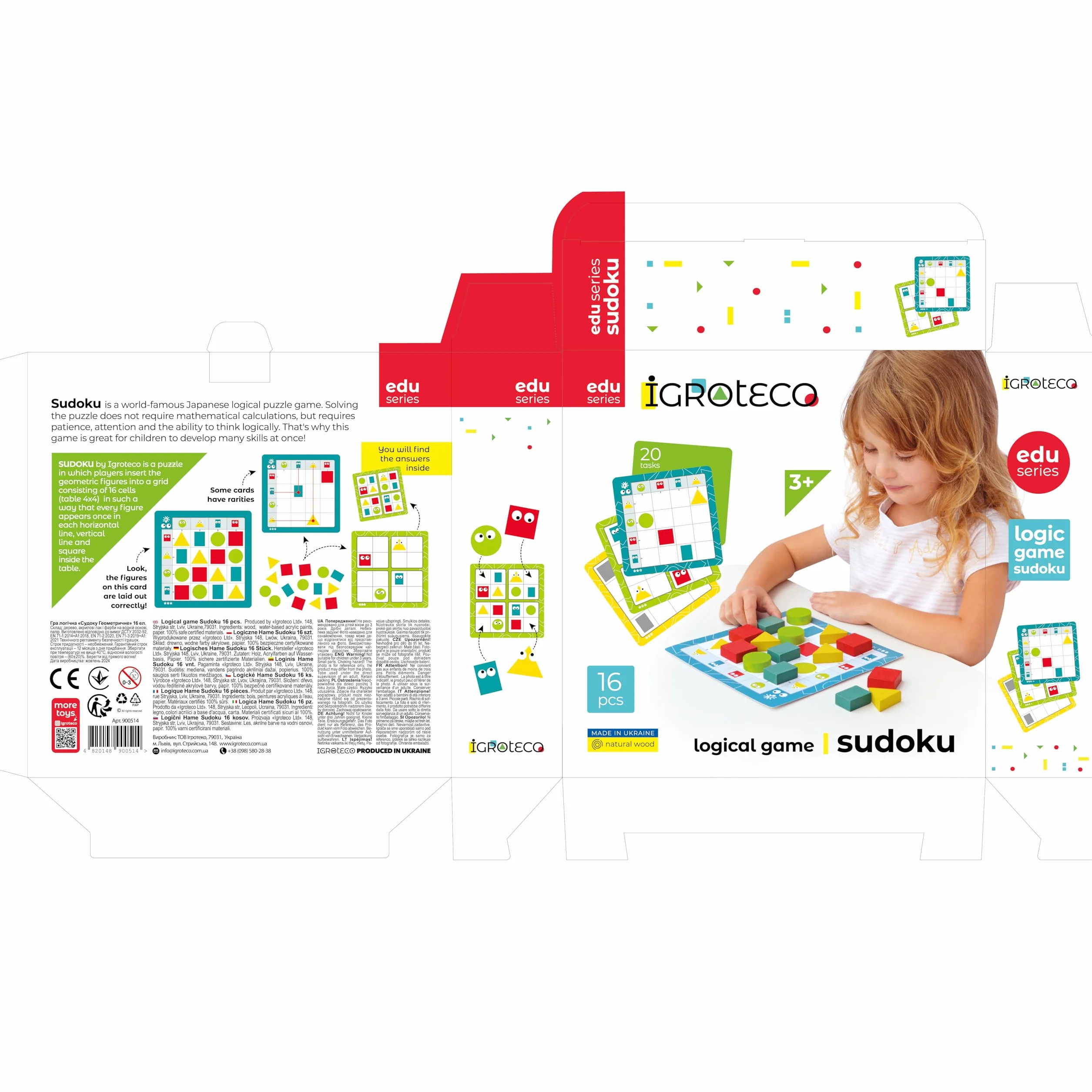 Gioco di logica Sudoku geometrico in legno 16 pezzi 20 compiti educativo