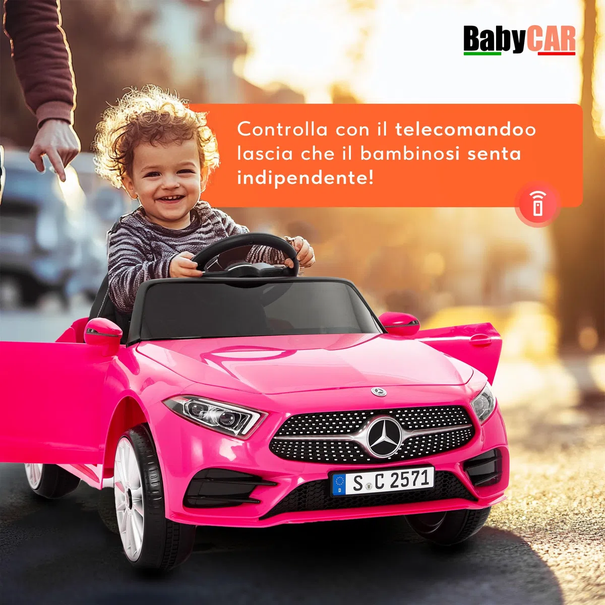 BabyCar Mercedes CLS 350 AMG Macchina Elettrica per Bambini 12V 2 Motori 25W Telecomandata Sedile in Pelle Porte Apribili MP3 USB Licenza Ufficiale Rosa