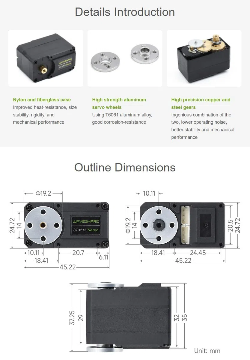 Waveshare 30KG Serial Bus Servo High Precision Magnetic Encoder 360° Two-Way Feedback Servo/Motor Mode