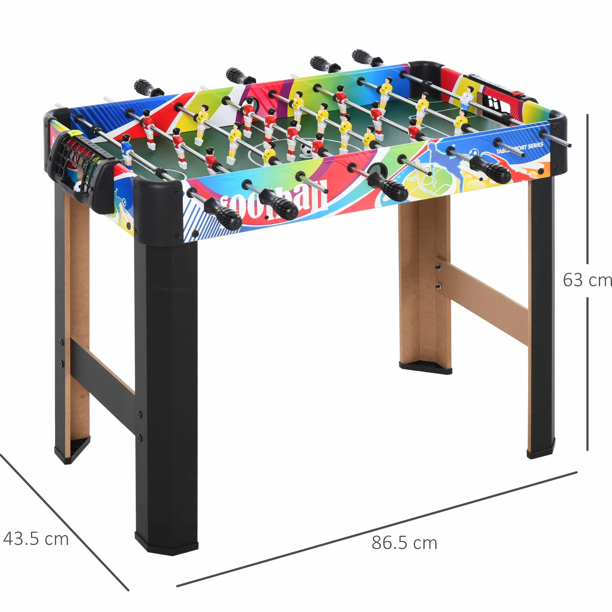 HOMCOM Calcio Balilla Classico con 2 Palline e 2 Tabelloni Segnapunti, Tavolo da Gioco in MDF, Acciaio Inox e Plastica, 86.5x43.5x63 cm, Multicolore