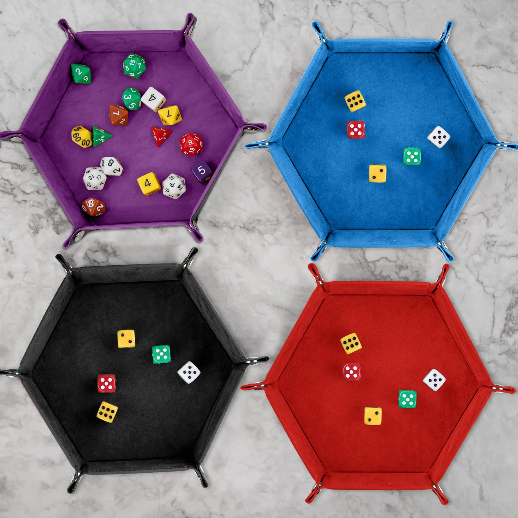 SIQUK 6 Pezzi Tavola per Dadi Vassoio per Dadi PU e Velluto Dice Tray per DND RPG (Rosso, Blu, Viola, Nero, Verde, Giallo)