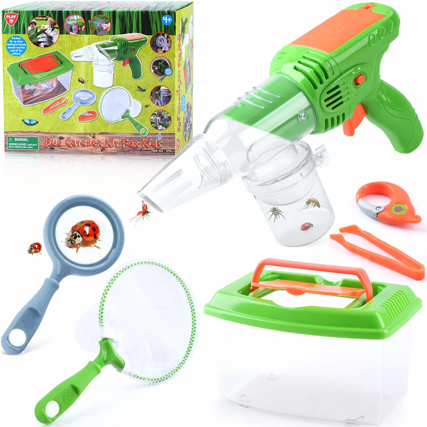 Kit Esploratore Bambini con Cattura Insetti, Scatola per Insetti, Rete di Farfalle, lenti d'ingrandimento, Pinzette, Portachiavi, Esplorazione Outdoor Giocattoli Regalo Set per Bambini da 3+ Anni