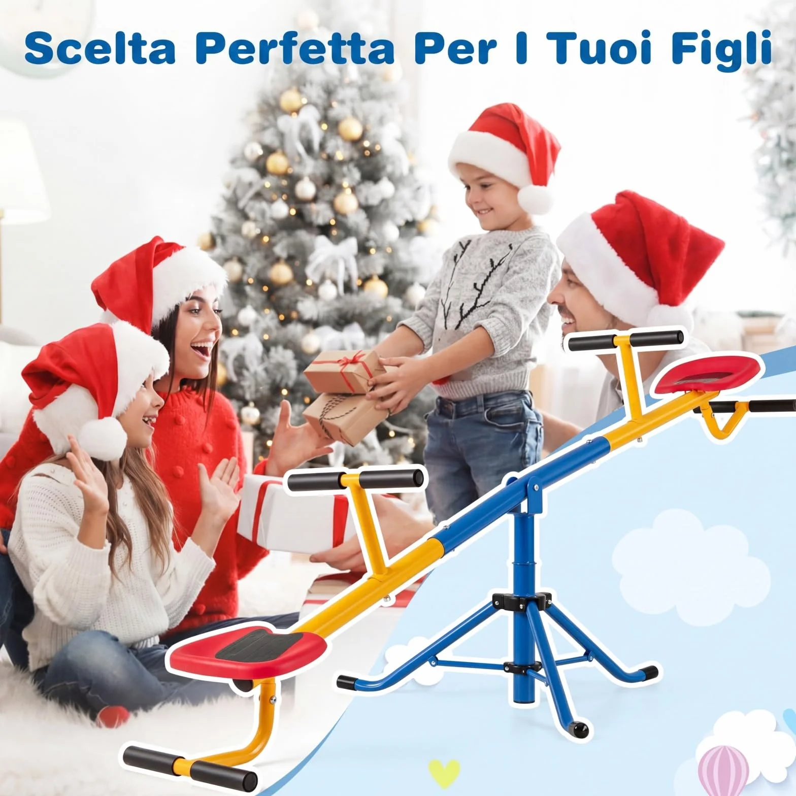 COSTWAY Altalena Basculante per Bambini, Altalena Saliscendi a 360° con Fermo per le Gambe, Altalena Basculante per Esterno Cortile e Parco Giochi, 2 Posti a Sedere