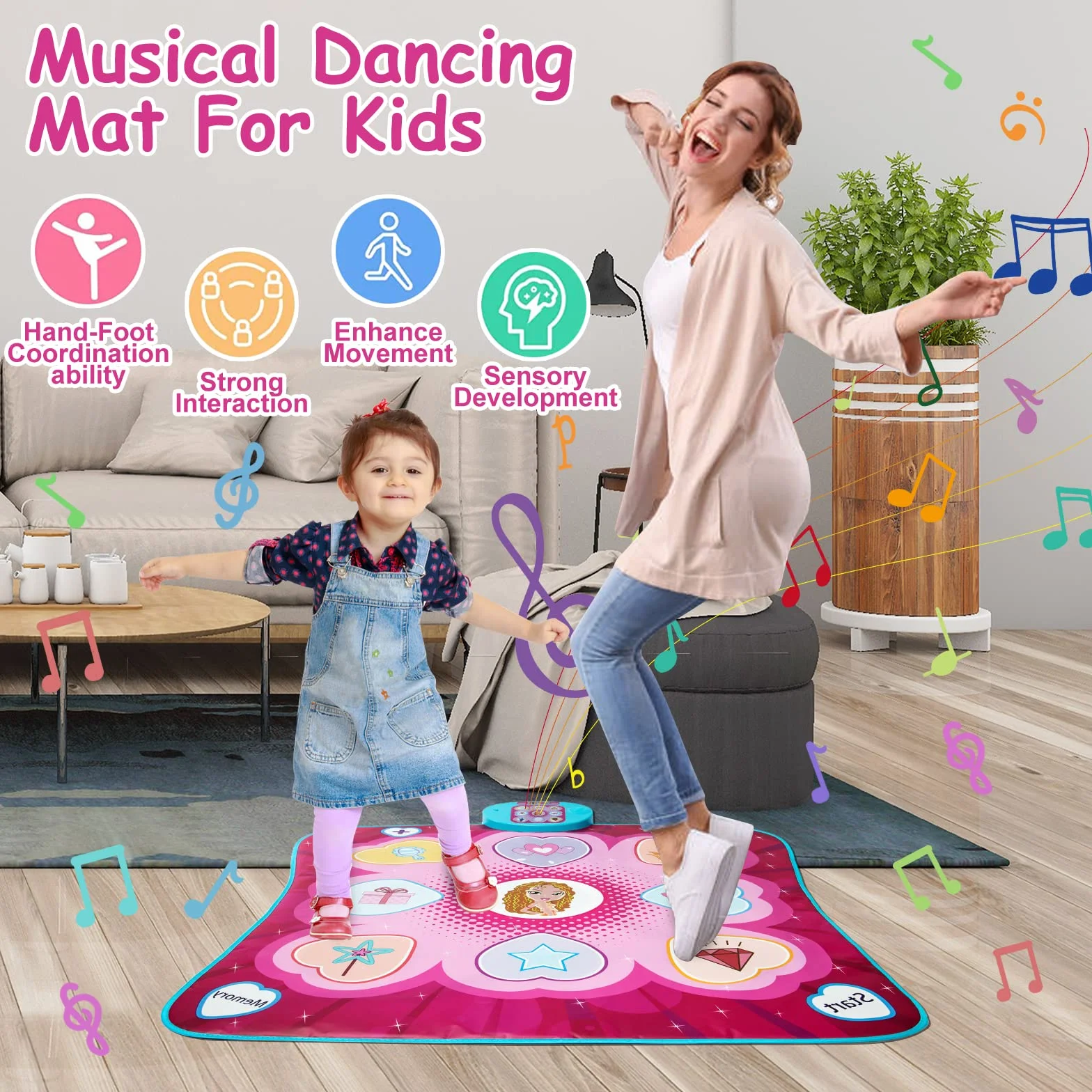 JUYOUNGA Tappetino da Ballo per Bambini, Tappetini da Ballo Bambina Giocattolo Tappeto Musicale da Ballo, modalità Piano,Volume Regolabile,Regali Compleanno per Ragazzi Ragazze 3 4 5 6+
