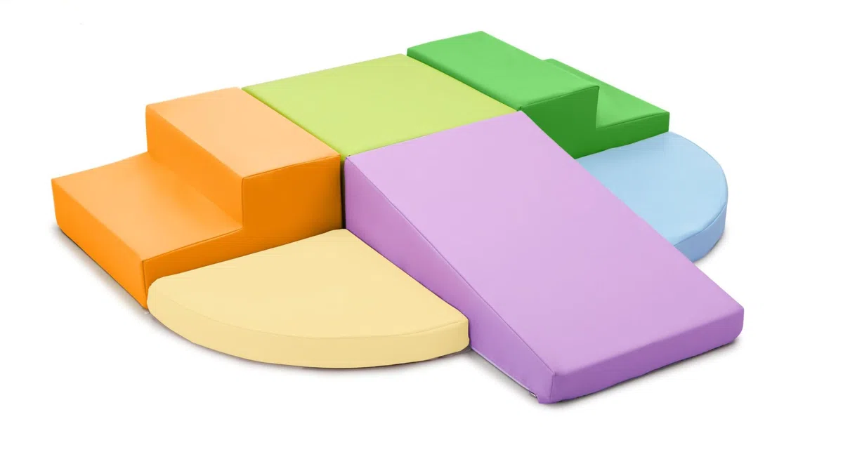 Wilwolfer Blocchi per Bambini in Schiuma Set: 6 Pezzi Pelle PU Set da Gioco Blocchi Morbidi per Bambini - Doppia Scala Percorso a Ostacoli per Infanzia per Soggiorno Cameretta e Asilo Nido