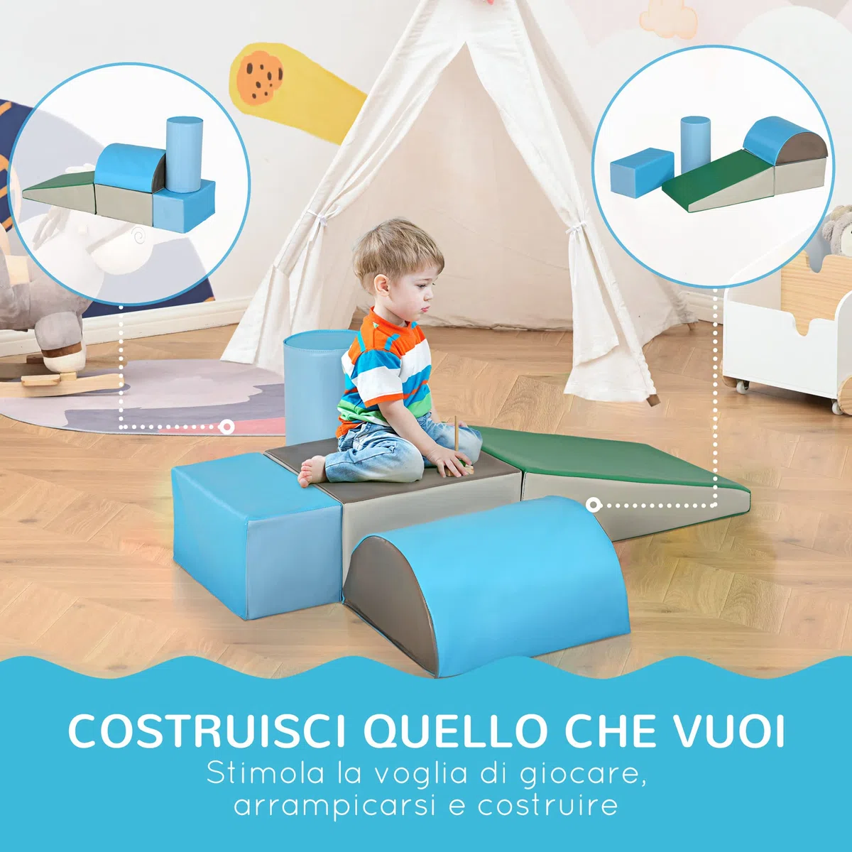 HOMCOM Set Costruzioni Morbide 5 Blocchi Colorati per Bimbi 1-3 Anni