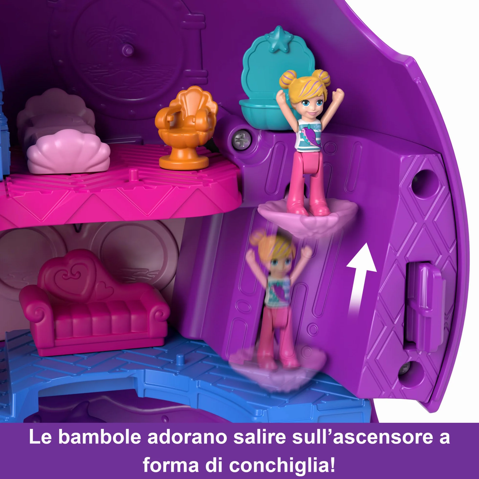 Polly Pocket Avventura sull'Isola dei Cristalli - Narvalo Grandi Avventure, playset barca a due piani con 2 bambole, 3 perle solubili e 13 accessori inclusi, giocattolo per bambini, 4+ anni, HKV71