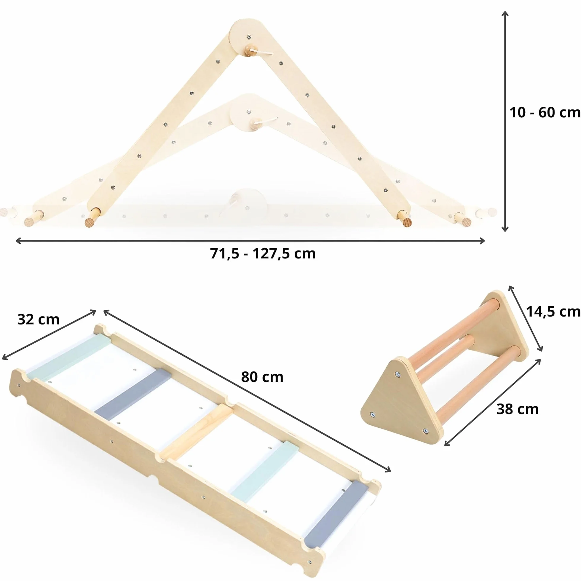 Mamabrum Parco Giochi in Legno con Scaletta e Parete da Arrampicata – Casa Multiattività con 3 Livelli di Regolazione, Triangolo Motorio, Capacità di Carico fino a 50 kg