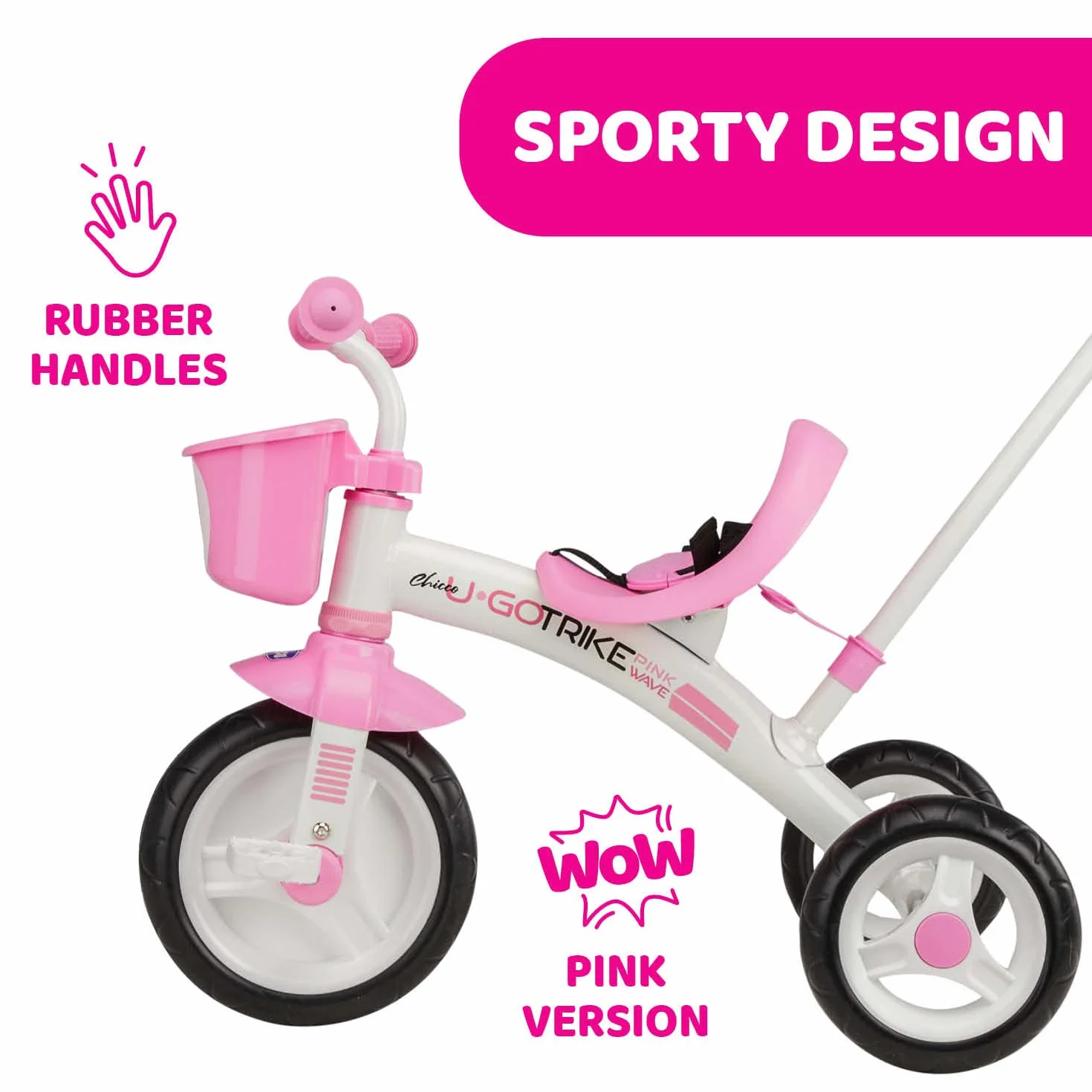 Chicco Triciclo Bambini U-Go 2in1, Triciclo Bimba e Bimbo con Maniglione ad Altezza Regolabile, Cinture di Sicurezza e Cestello Portaoggetti, Max 20 kg - Giochi per Bambini 18 Mesi - 5 Anni