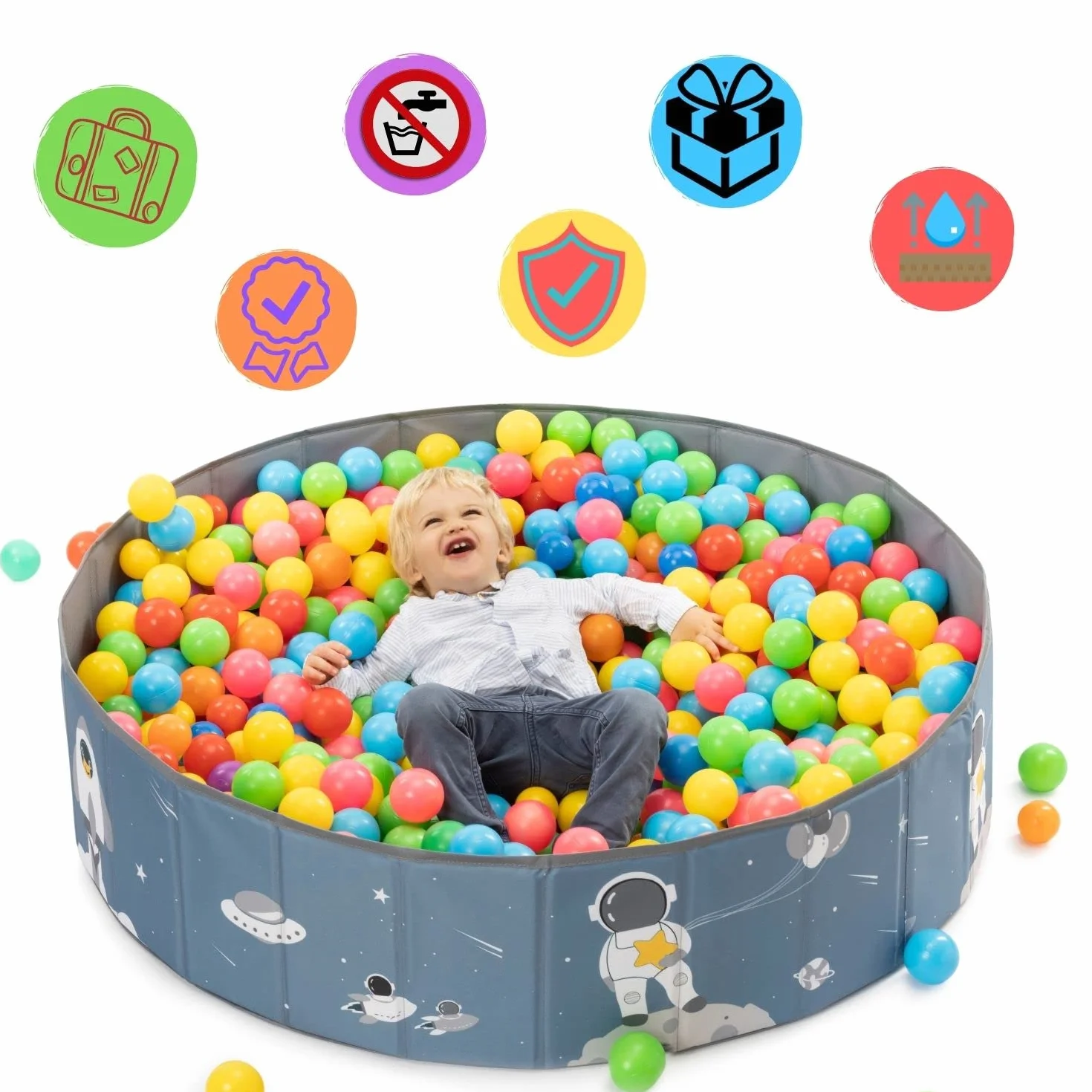 Piscina di Palline per bambini- Piscina con Palline Pieghevole- Parco giochi con Palline- Per uso Interno ed Esterno- Piscinetta Portatile- (Palline non Incluse) (SPACE 120x30cm)