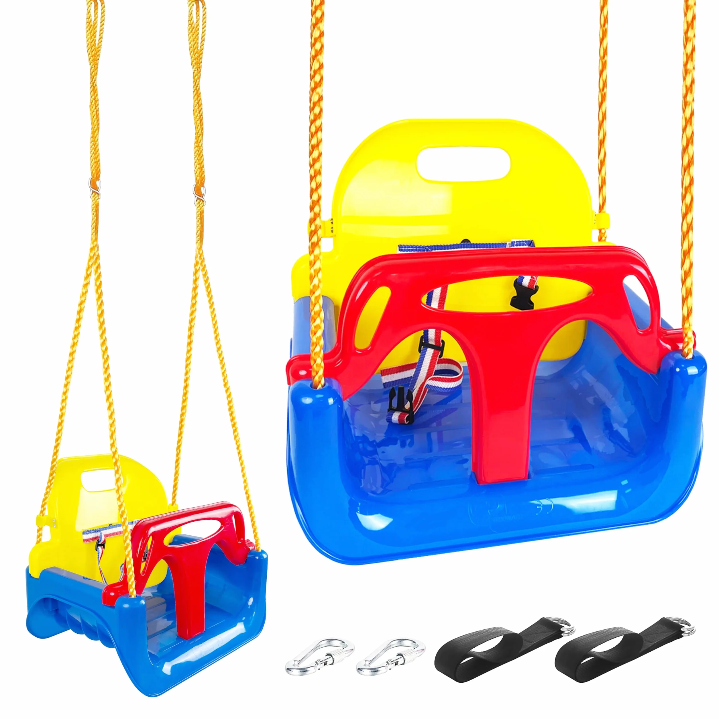 KINSPORY Altalena da Giardino 3 in 1 per Bambini, Altalena per bambini 3 in 1, Seggiolino Altalena Bambini Sedile in Plastica con Schienale e Cintura di Sicurezza per Esterno e Interno (Blu Scuro)