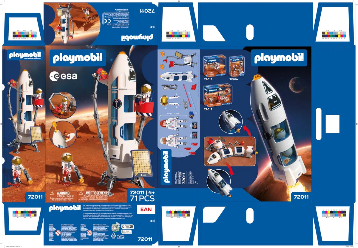 PLAYMOBIL Space ESA Mars Research Rocket | Razzo modulare con rampa di lancio e 2 astronauti | Set di giocattoli spaziali di alta qualità | Per bambini dai 4 anni in su | 72011