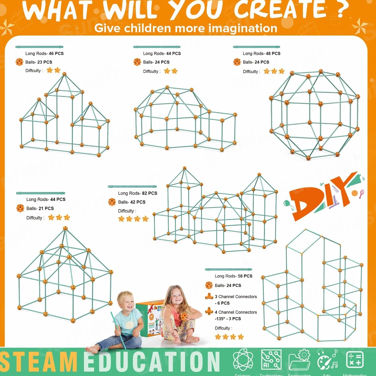 Kit di Costruzione del Forte 140 Pezzi Giocattolo Creativo STEM per Bambini 4+ Anni Ragazzi Ragazze Verde