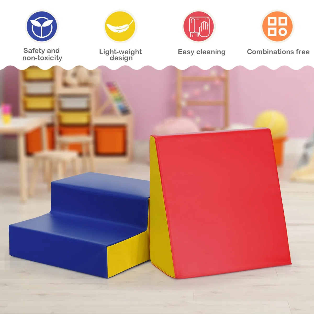 LIFEZEAL Set Blocchi Morbidi PU EPE Arrampicata Gattonare Giocattolo Creativo con Rampa Scivoli per Bimbo 3+ Anni Rosso
