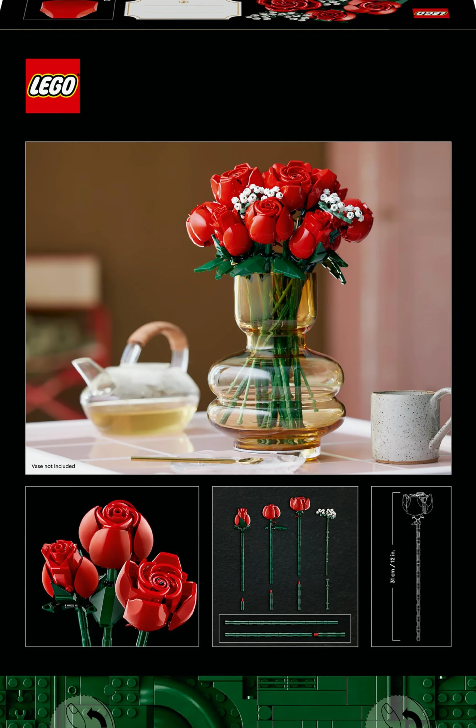 LEGO Botanicals Bouquet di Rose - Set di Fiori Finti con 12 Rose da Costruire - Hobby Creativi per Adulti - Decorazione per Casa Fai da Te - Idea Regalo per Donna o Uomo da Collezione - 10328