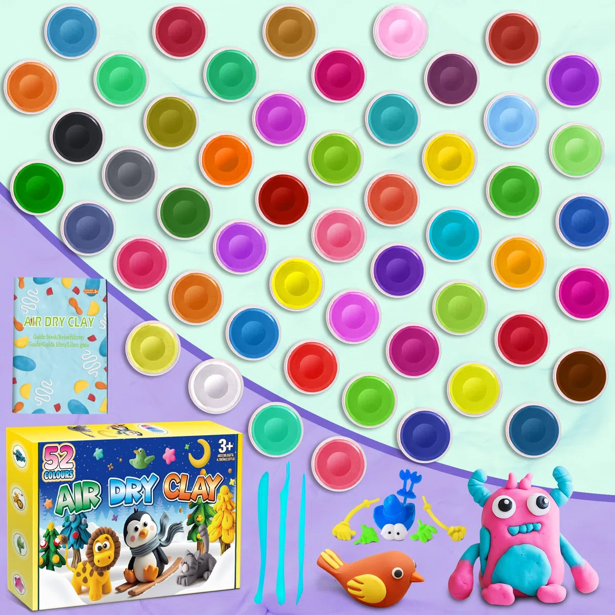 Argilla da Modellare – 52 Colori Pasta Modellabile Magica Essiccante all'Aria per Bambini, Regalo per Ragazzi e Ragazze dai 3 ai 12 Anni