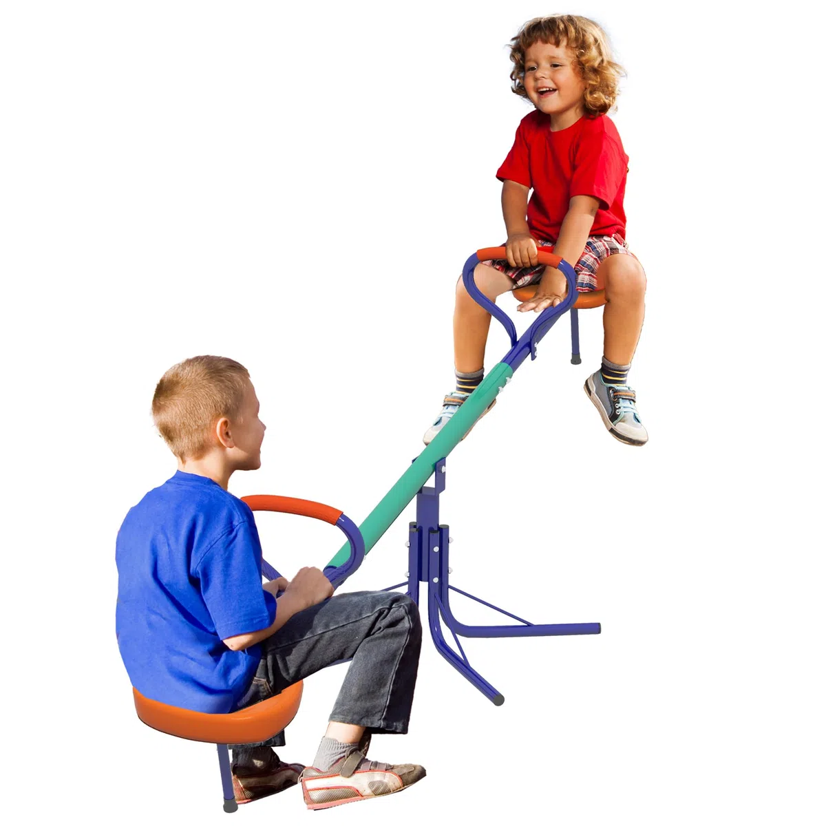 Outsunny Altalena a Bilico per Bambini 3-8 Anni 360° Rotazione Giardino Basculante Acciaio Seggiolini PP 192x60x60 cm Multicolore