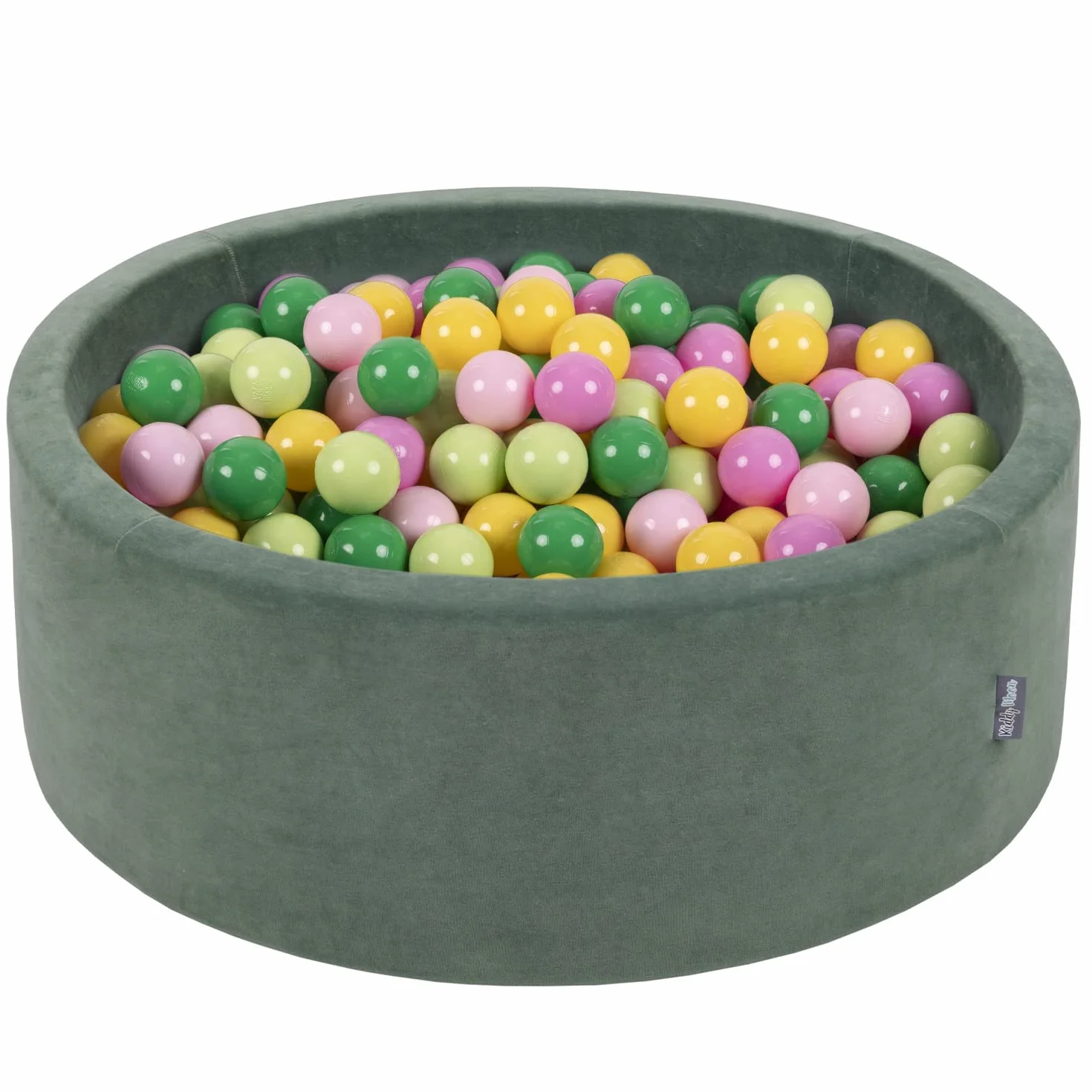 KiddyMoon Piscina di Palline Colorate 90X30cm/200 Palline ∅ 7CM per Bambini Tondo Fabbricato in EU, Primavera: Verde Chiaro/Verde/Giallo/Rosa Chiaro/Rosa