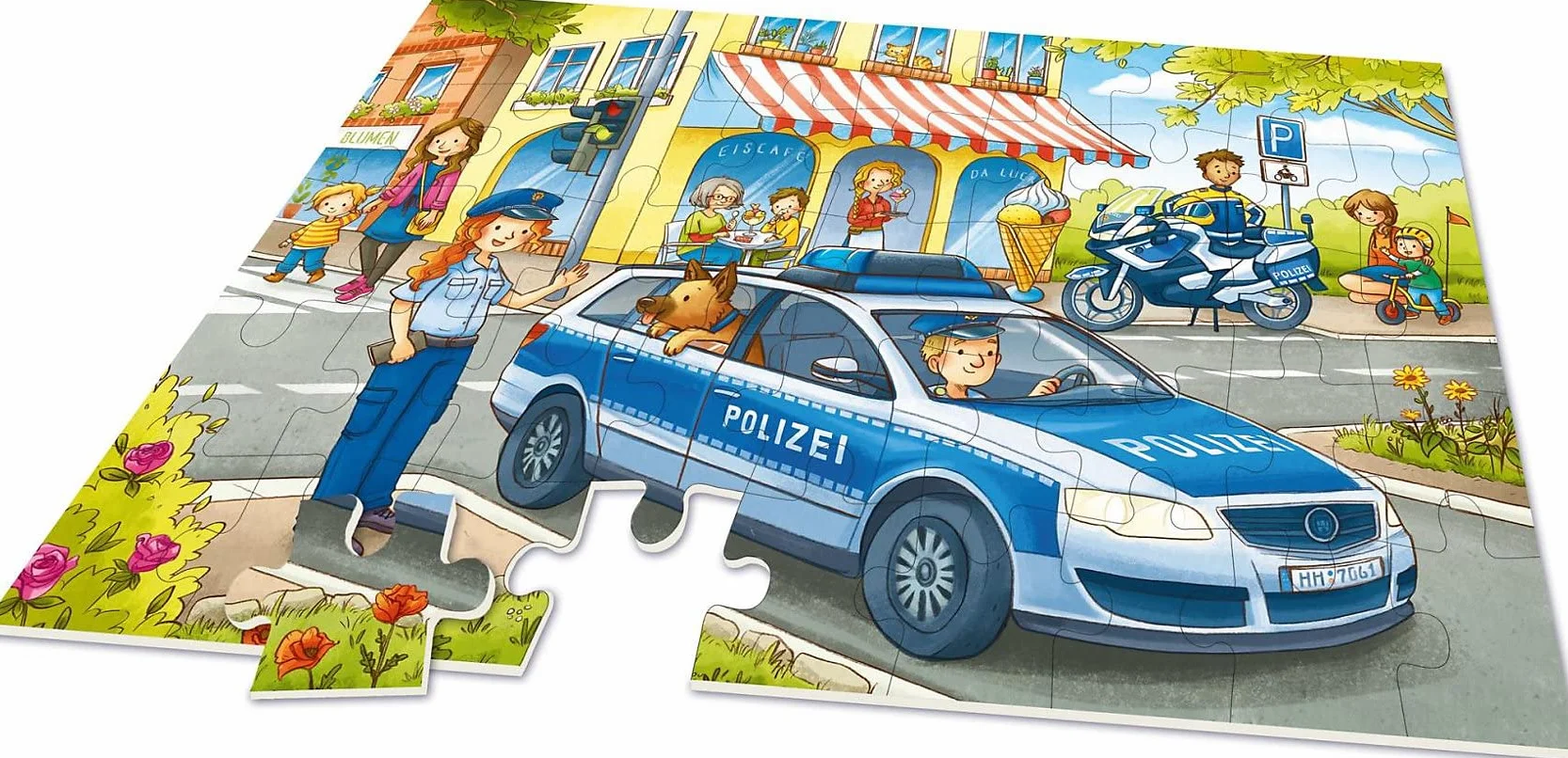 Noris 606031792 - Puzzle gigante XXL, su strisce con la polizia, con 45 pezzi (dimensioni totali: 64 x 44 cm), per bambini dai 3 anni in su