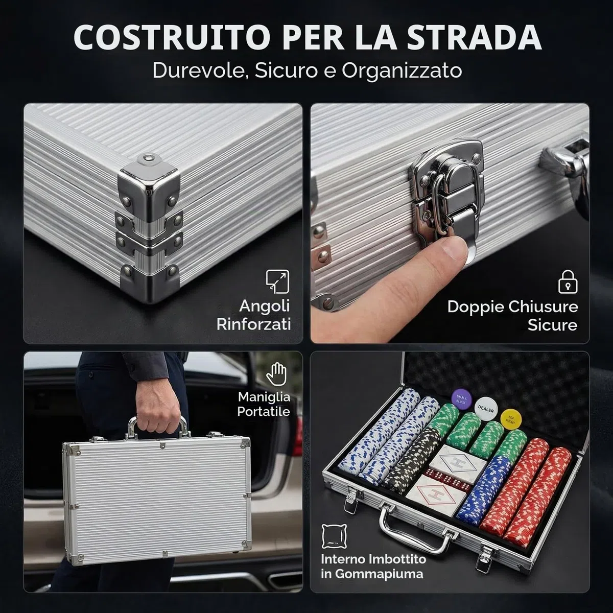 HEITOK Set Poker 300 Fiches Numerate 11,5g Valigetta Alluminio Rinforzata Texas Hold'em Completo
