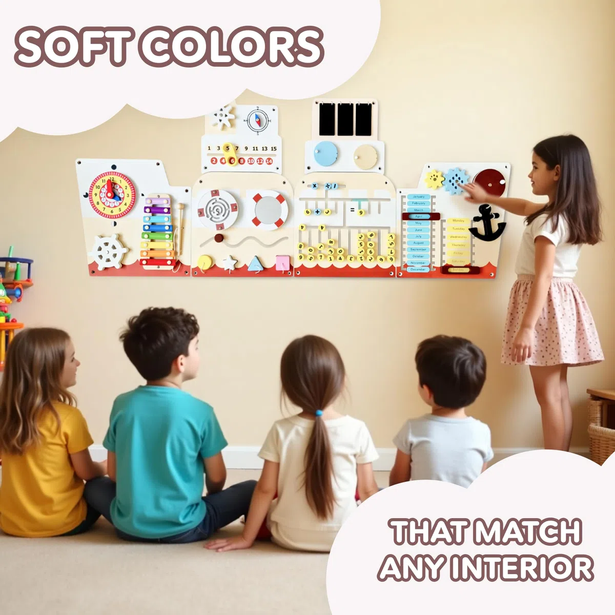 Cateam Pannello Sensoriale da Parete Montessori 16 in 1 Tavola Attività in Legno per Bambini
