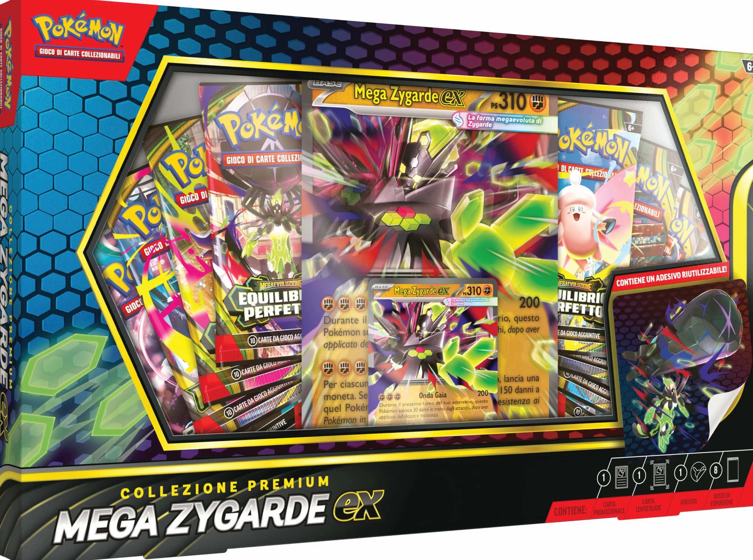 Pokémon: collezione premium Mega Zygarde-ex del GCC Pokémon (una carta promozionale, una carta lenticolare gigante, un adesivo e otto buste di espansione), Edizione in Italiano