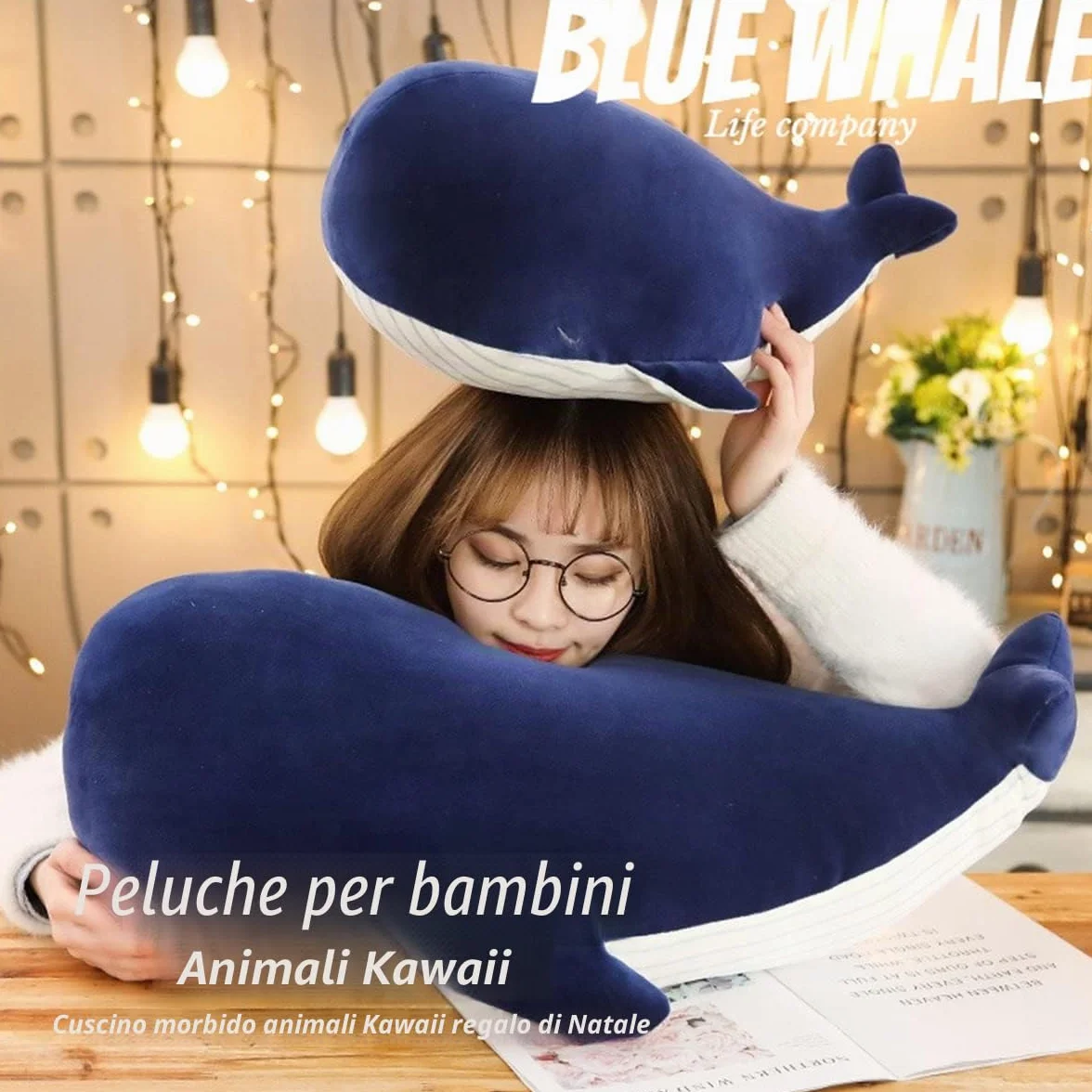 Kekeso Grande Balena Blu Peluche Giocattolo Morbido Che Abbraccia Cuscino Carino Bambola Della Peluche (45cm+25cm=17.71inch+9.84inch)
