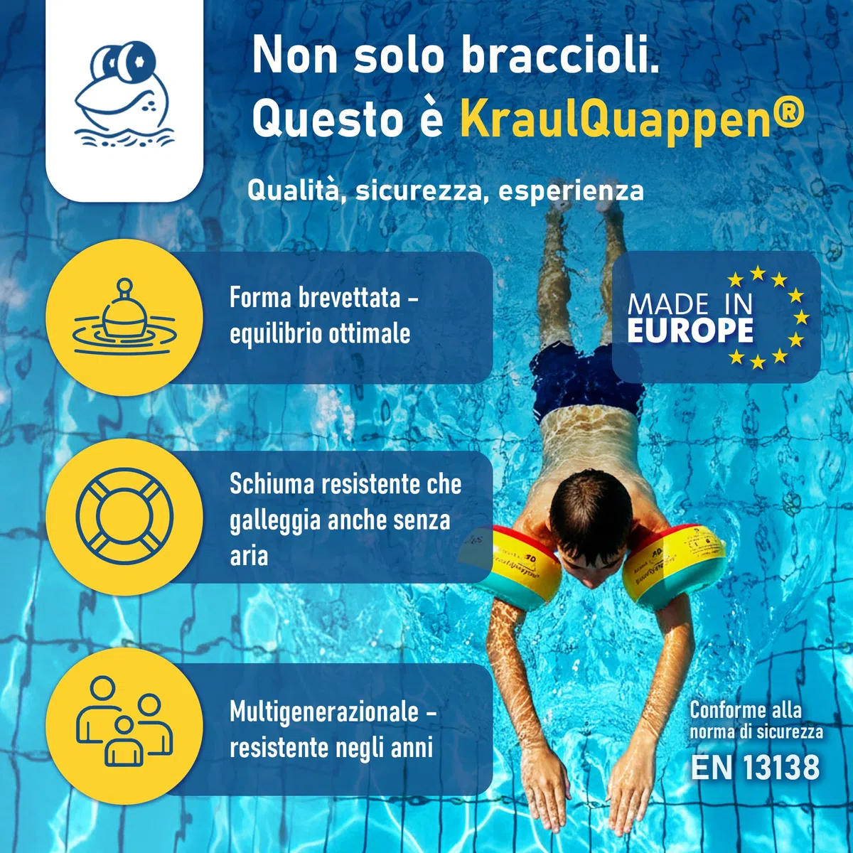 KraulQuappen Braccioli da nuoto per ragazzi bambini fino a 60 kg Ausilio galleggiamento avanzato