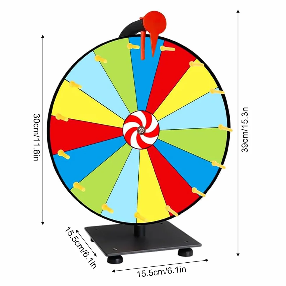 Ruota della Fortuna per Girare, Giocattolo con Gomma e Pennarello, 15 Slots Spinning Prize Wheel, Ruota della Fortuna per Giochi della Lotteria, Giochi di Parole, Carnevale