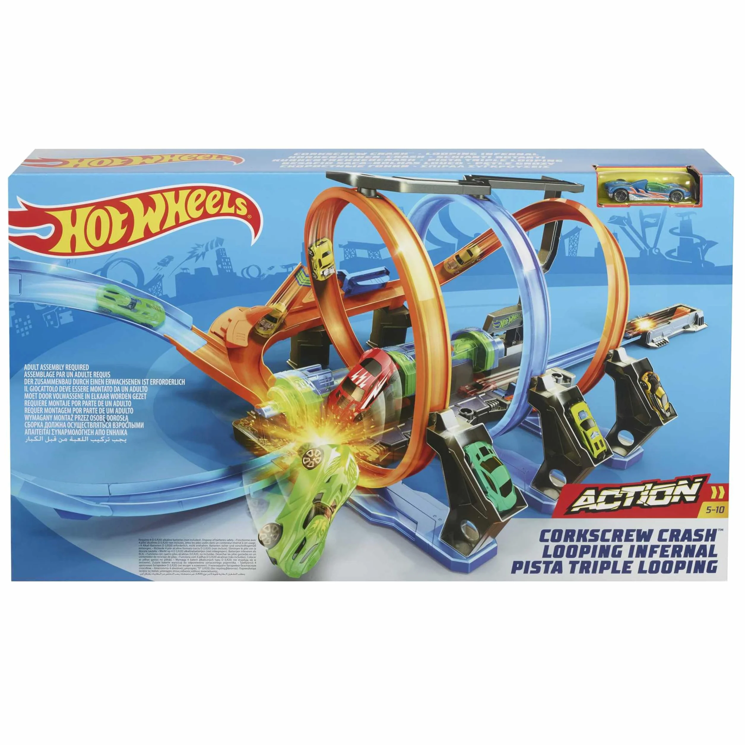 Hot Wheels, Pista Hot Wheels Schianti Rotanti con Propulsori Motorizzati, Giocattolo per Bambini 5+ Anni, FTB65
